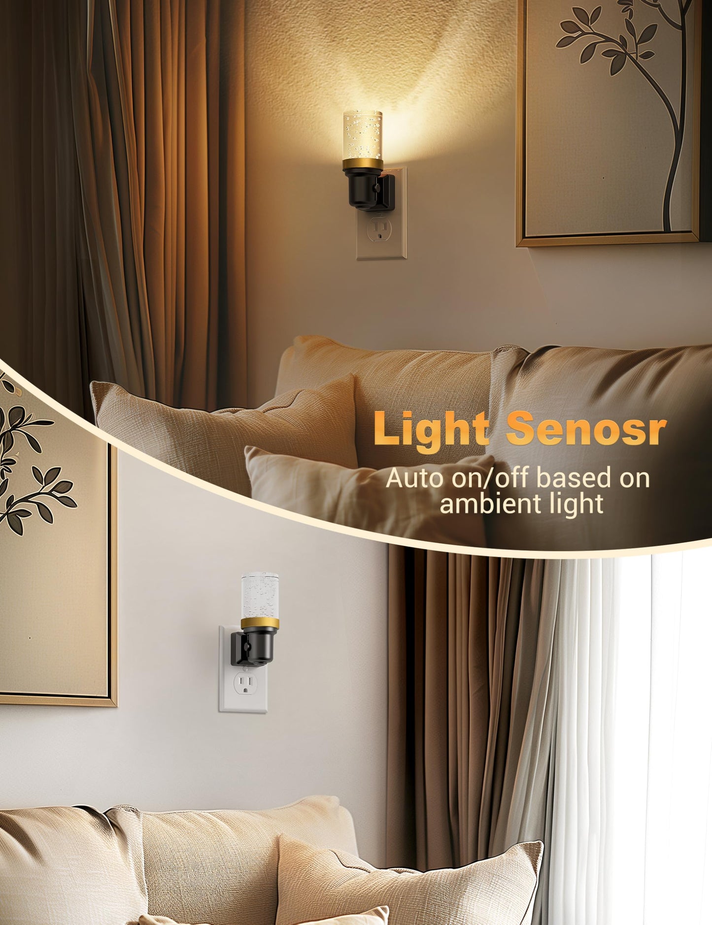 JandCase Dimmable Night Light, Auto On/Off Sensor, 3000K Warm White, 0-100LM, 2 Pack, Bubble - Warm, Model C-GY220