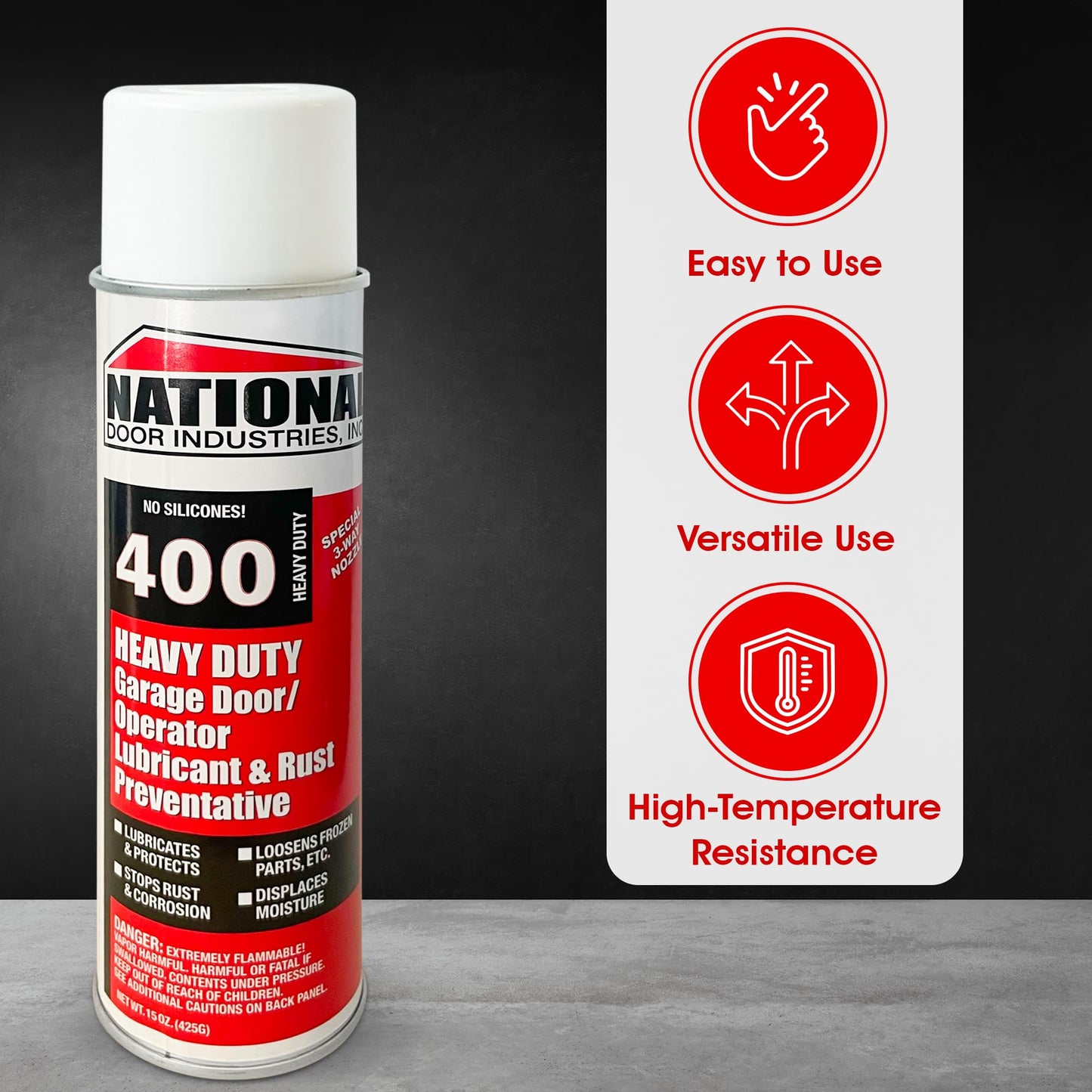 400-HD Heavy-Duty Garage Door Lubricant Spray – Rust Preventative with Long-Lasting Hinge & Track Protection