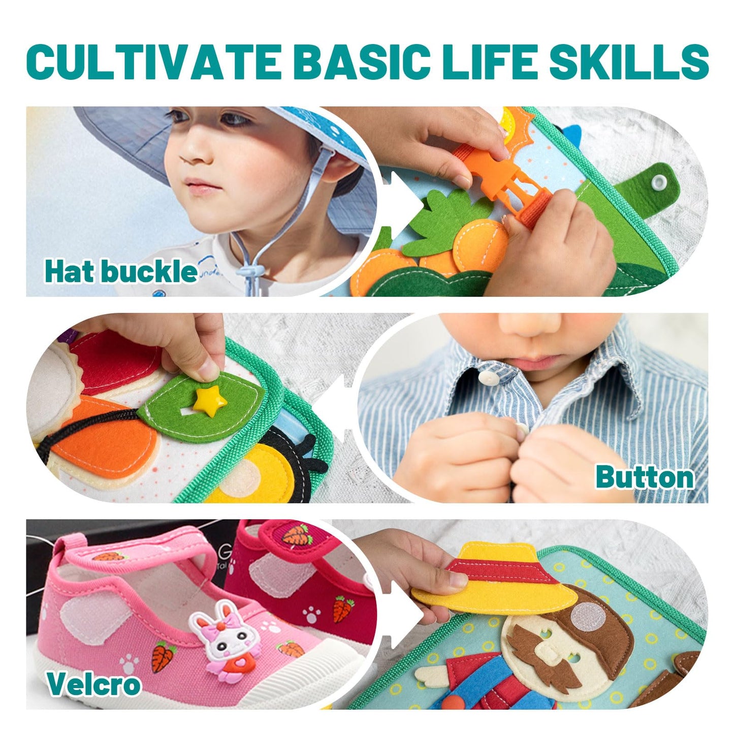 Montessori Busy Book for Toddlers 1-3, Felt Quiet Book & Busy Board for Preschool Learning, Fine Motor Skills & Sensory Play, Educational Travel Toy and Gift for Kids – Farm Animals Theme, Green
