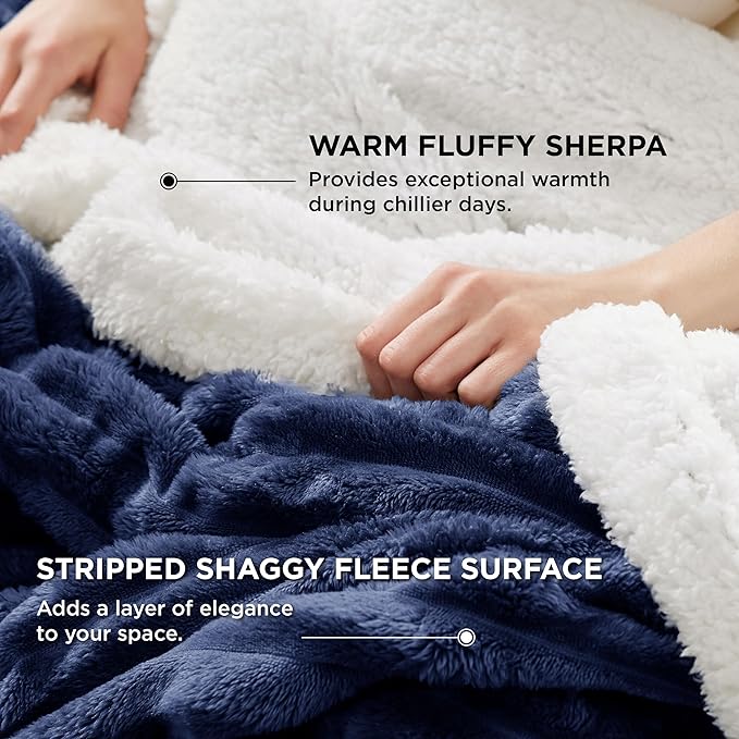 Bedsure Sherpa Throw Blanket for Couch - Super Soft, Cozy Fleece Thick Warm Blanket for Winter, GentleSoft Plush & Fluffy Throw Gift for Women, Room Decor, Navy Blue, 50x60 Inches