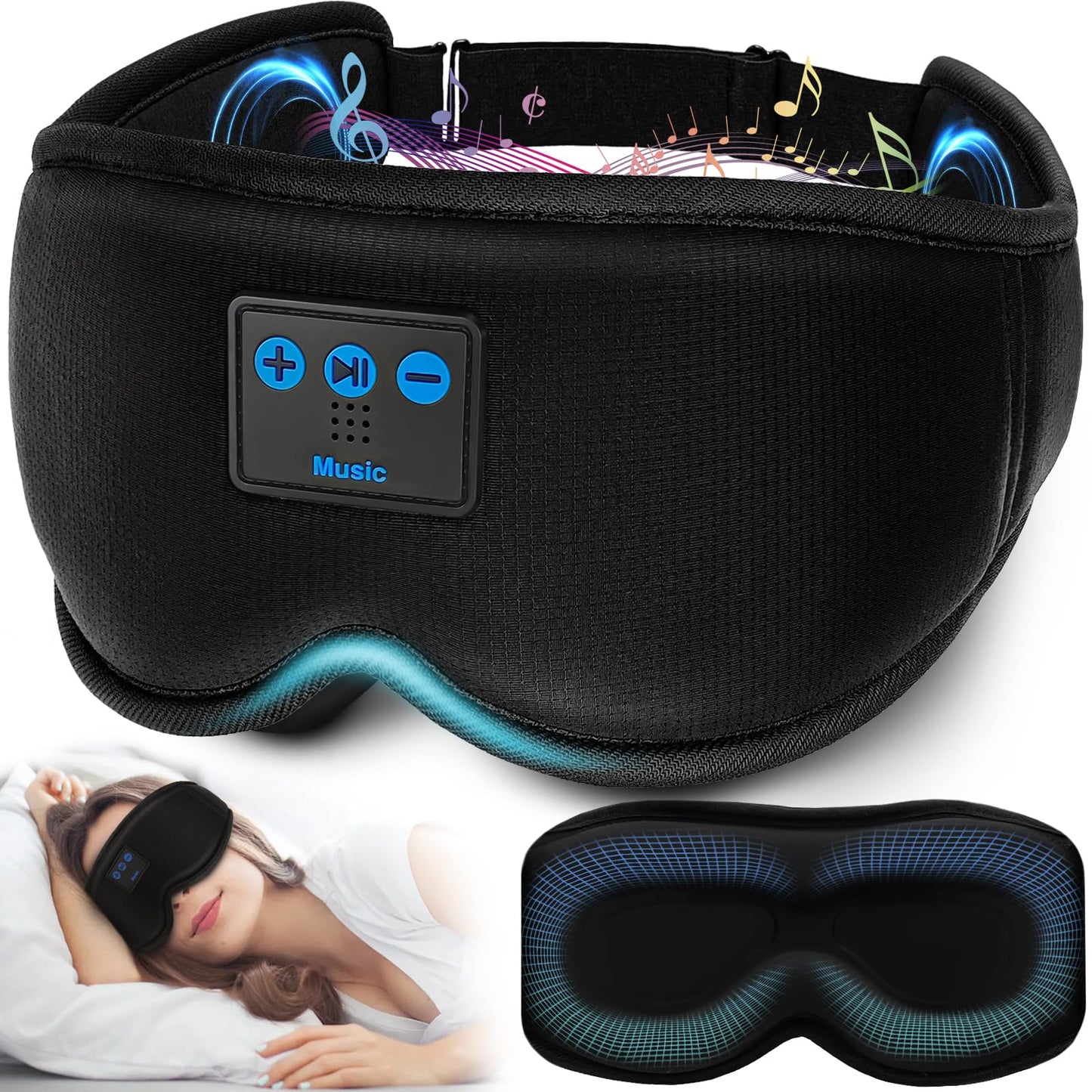 Sleep Headphones, HILDCROA Sleep Mask with Bluetooth Headphones, Sleeping Headphones for Side Sleeper, Bluetooth Eye Mask for Sleeping, Meditation & Travel