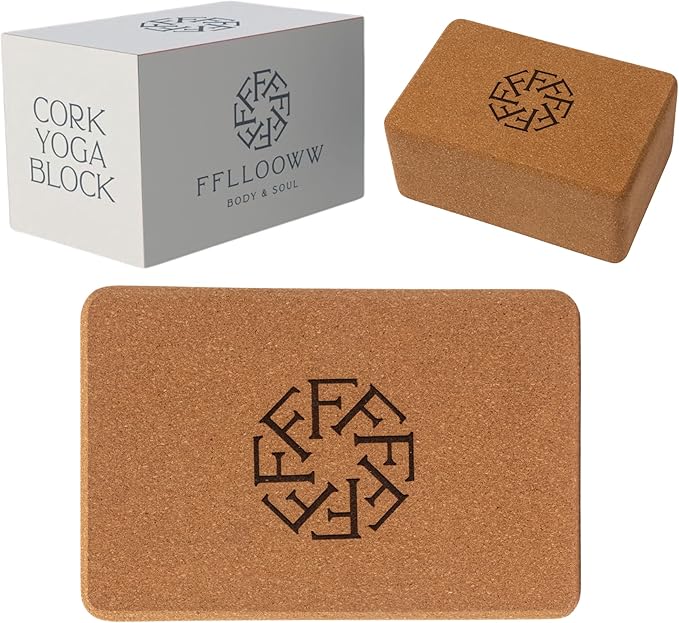 FFLLOOWW Premium Cork Yoga Block – Non-Slip, High-Density Support for Yoga, Pilates, Stretching, Home Workouts & Balance T...