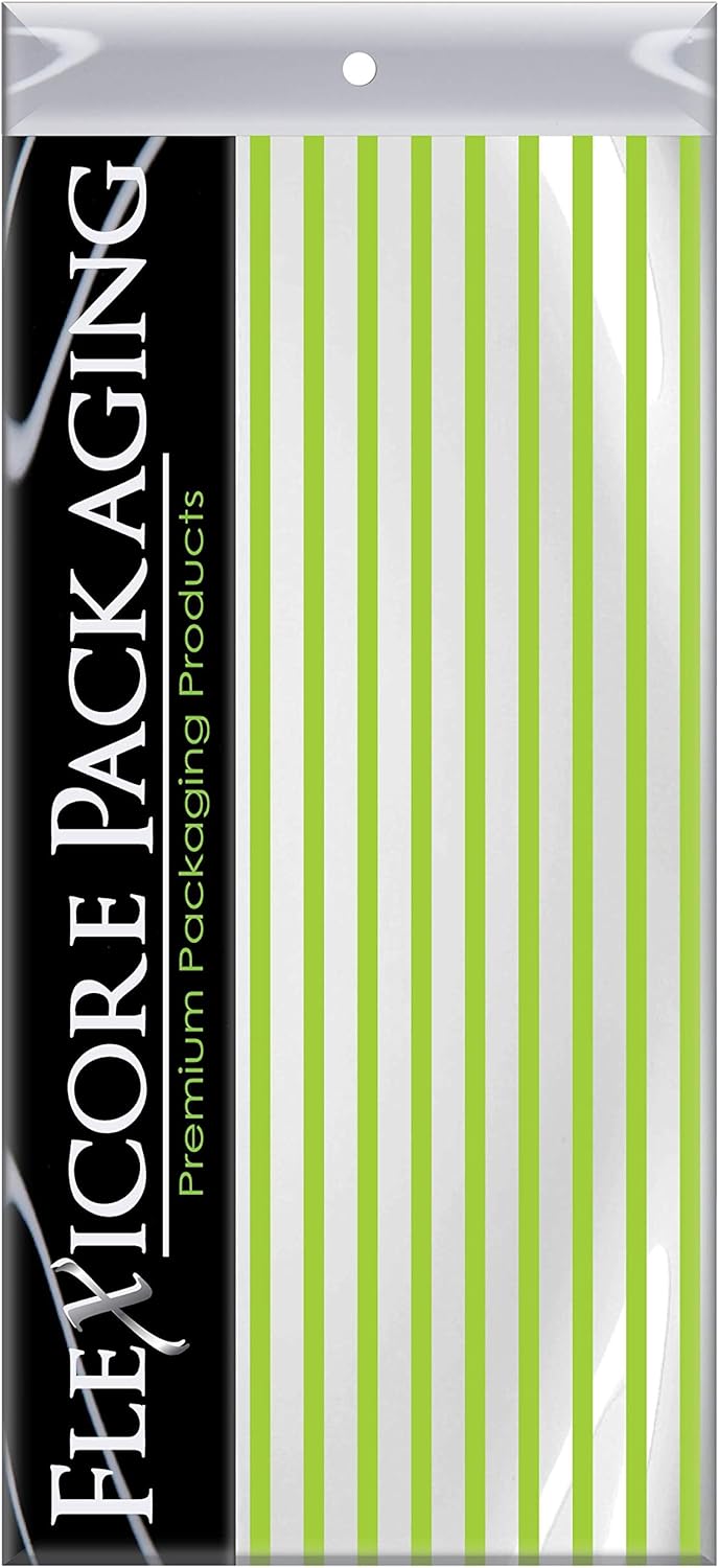 Flexicore Packaging Lime Green Pin Stripe Print Gift Wrap Tissue Paper Size: 15 Inch X 20 Inch | Count: 10 Sheets | Color: Lime Green Pin Stripe