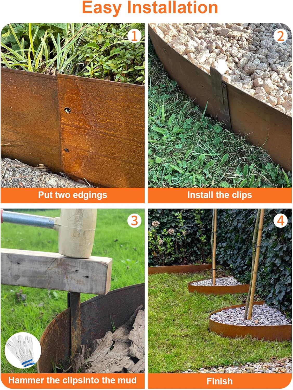 Vinci Landscape Edging Border, 40" L x 6" H 3Pack 10FT Total Rusted Corten Steel Garden Edging with Spikes, Sturdy Elegant Metal Lawn Broder for Flower Beds, Pathways, Paver Edges and Yard