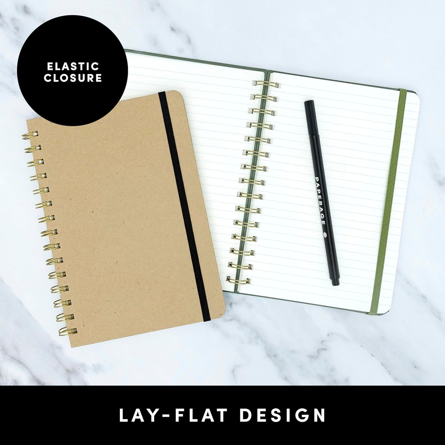 PAPERAGE Lined Spiral Journal Notebook, (Burgundy, Navy, Olive Green), 3 Pack, 160 Pages, Medium 5.5 inches x 8 inches - 100 GSM Thick Paper, Hardcover, Double-Wire Spiral Journal & Notebook