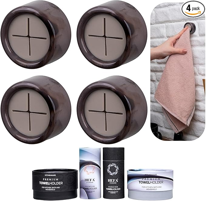 HEFA Acrylic Modern Kitchen & Bathroom Towel Hooks, 4 Pack, Smoky Midnight