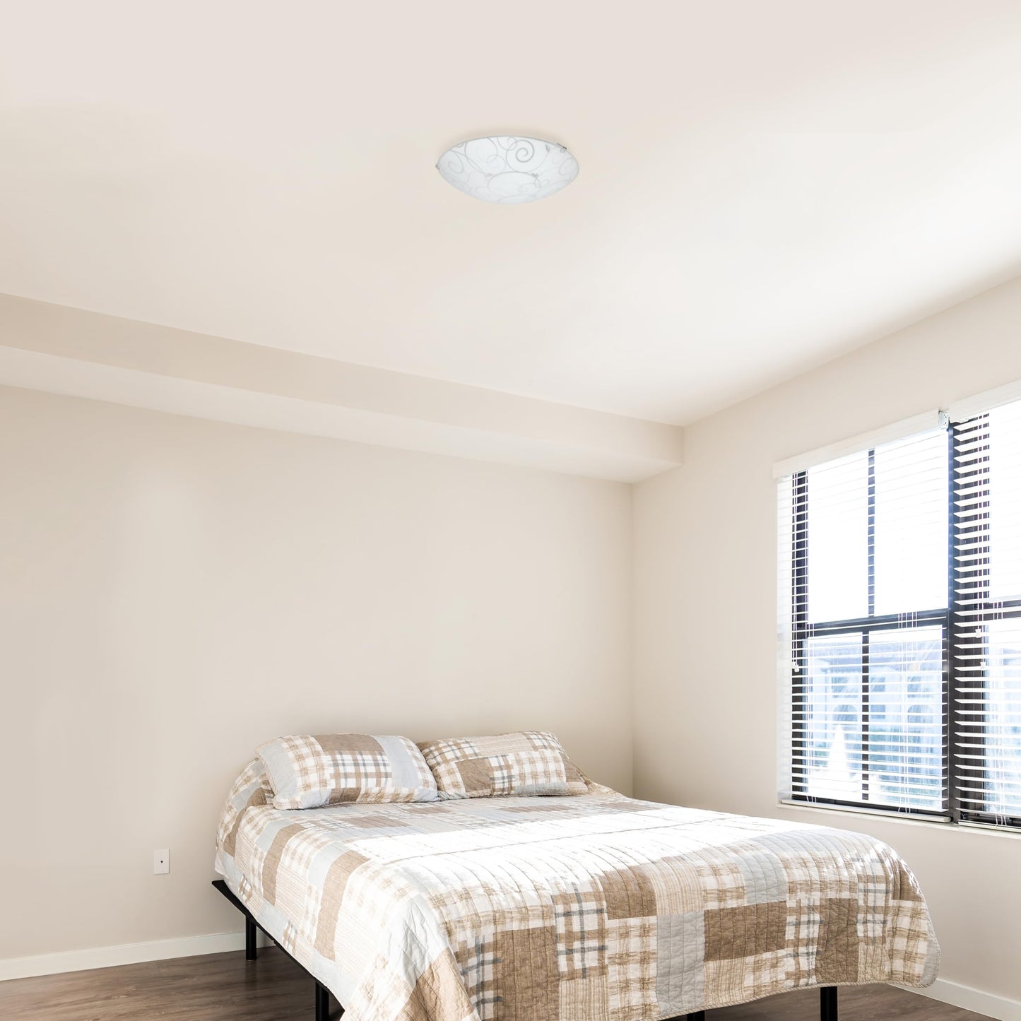 Simple Designs Fm3000-Wht Round Flushmount Ceiling Light, White Glass, 1 Count, Scroll Swirl Design