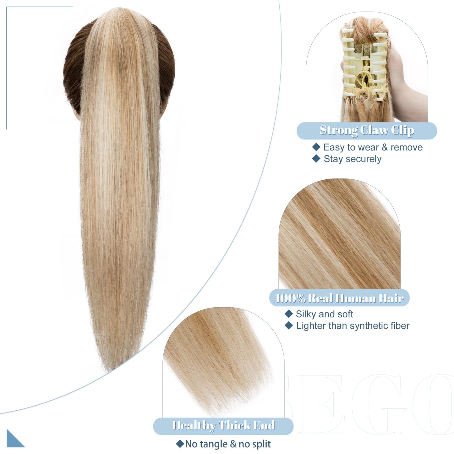 SEGO Claw Clip Ponytail Extension Human Hair 20 120g Clip in Ponytail Hair Extensions Real Human Hair Pony Tails Hair Extensions