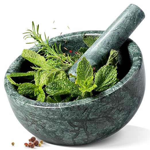 Koville Luxury Marble Mortar and Pestle Set, 7"-4cups Grinder Bowl for Guacamole, Salsa, Pill Crusher, Spice, Herb, Garlic, Nut, Heavy Duty Grinder for Kitchen