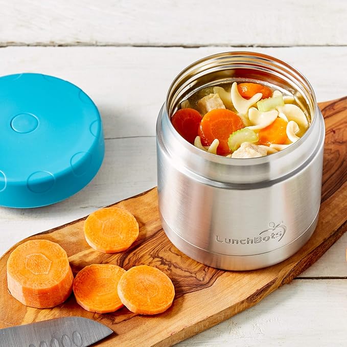 LunchBots 16oz thermos Stainless Steel Wide Mouth - Insulated thermos With Vented Lid - Keeps Food Hot or Cold for Hours - Leak-Proof Portable Thermal Food Jar is Ideal for Soup - 16 ounce - Aqua