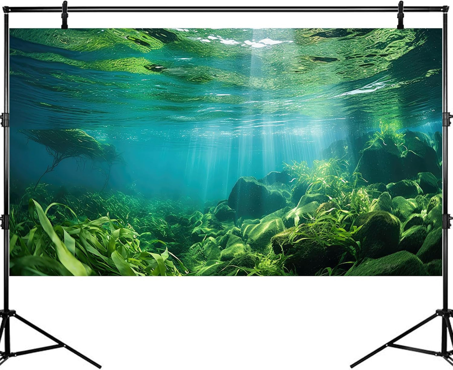 Under The Sea Fish Tank Background Aquatic Plants Deep Sea Aquarium Background Underwater Sunray Rock with Moss Terrarium Backgrounds Deep Ocean Floor Tropical Fish Tank Backgrounds 24x12in