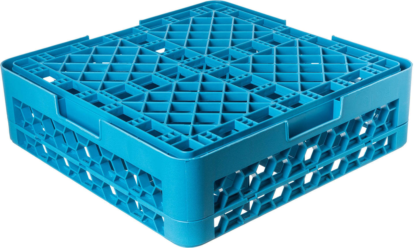 Carlisle FoodService Products Opticlean Glass Rack 16 Compartments with 1 Extender for Kitchens and Restaurants, Plastic, 19.875 x 19.875 x 5.5 Inches, Carlisle Blue