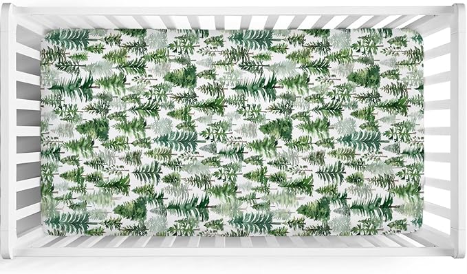 Watercolor Green Pines Baby Crib Sheet 52''x28'' Pine Trees Snug Fitted Crib Mattress Cover for Boy Girl Winter Soft Baby Bed Sheet for Standard Crib and Toddler Mattresses
