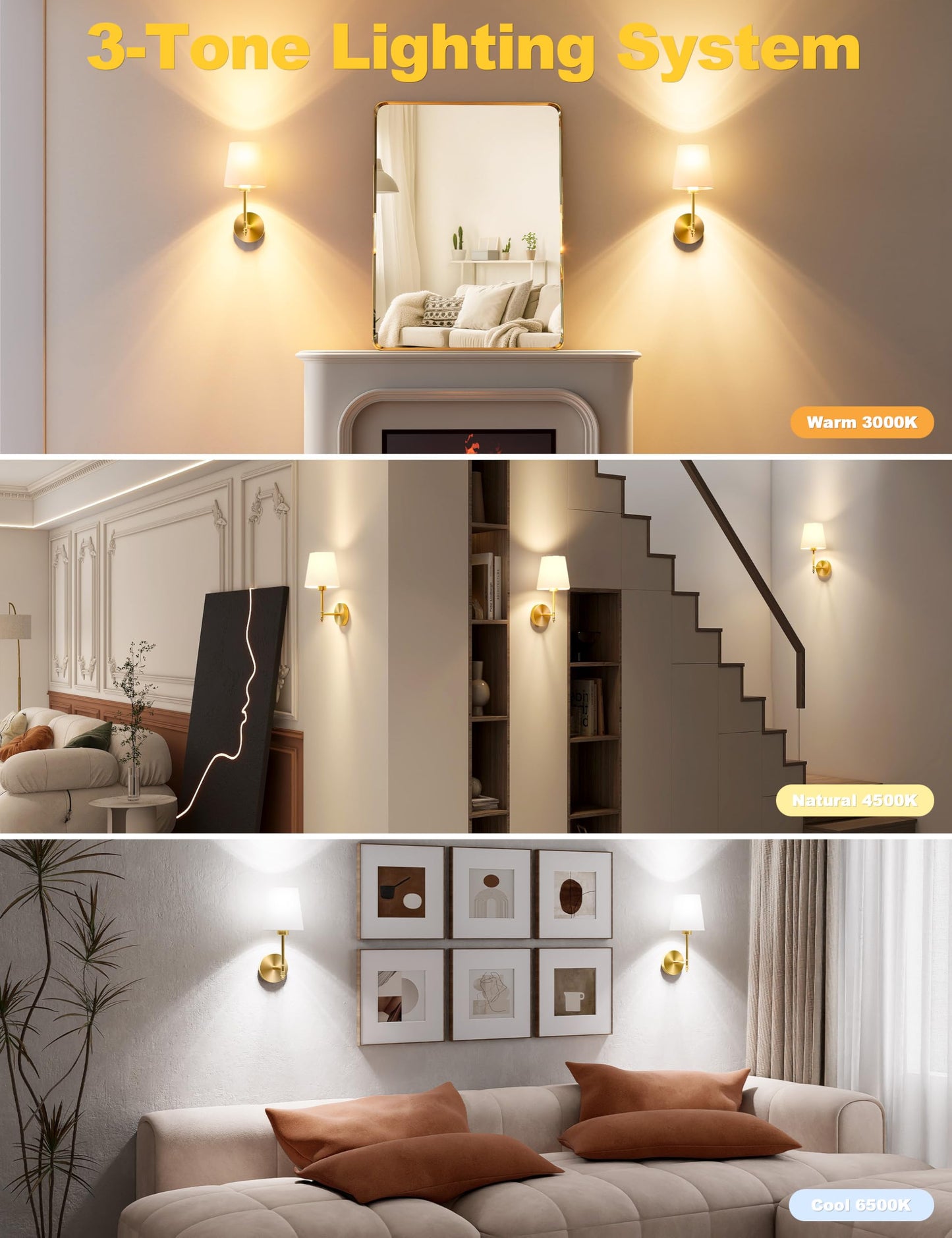 JOFIOS Battery Operated Wall Sconce Set of 2, 14.5 inch Gold Metal Wireless Sconces with Remote and Dimmable Bulbs, Model JFS61310