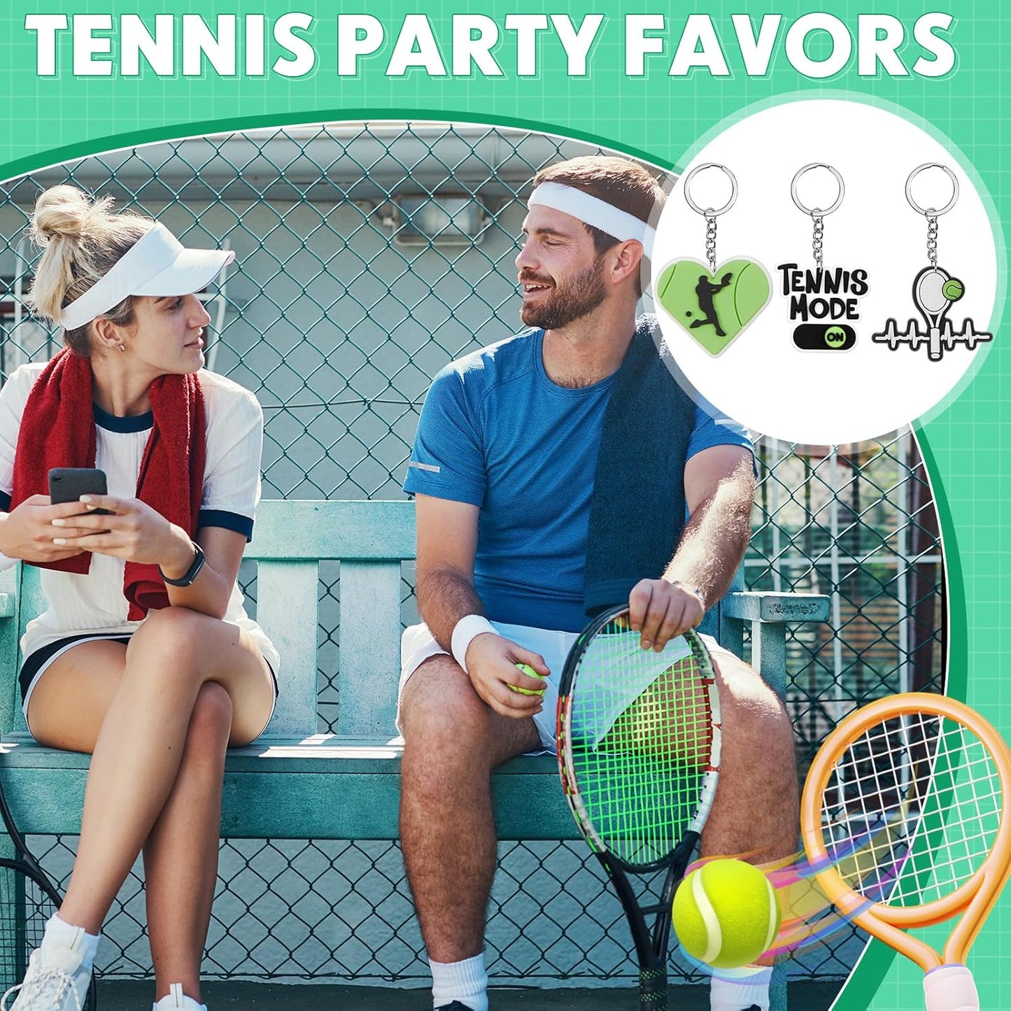 Batiyeer 36 Pack Tennis Keychains Bulk Party Favors Sports Ball Key Chains Funny Keyring Gifts for Birthday Supplies