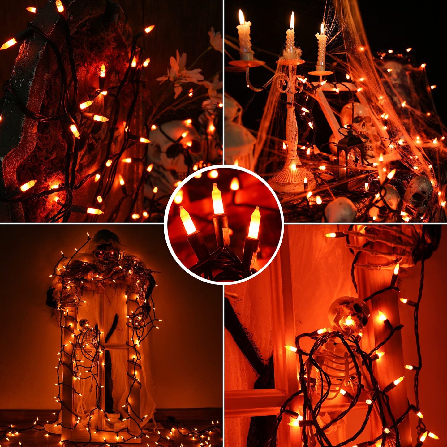 Toodour 300 Count Orange Halloween String Lights, 77Ft Incandescent Mini Bulbs, Ul Certified For Indoor/Outdoor Decor, Black Wire
