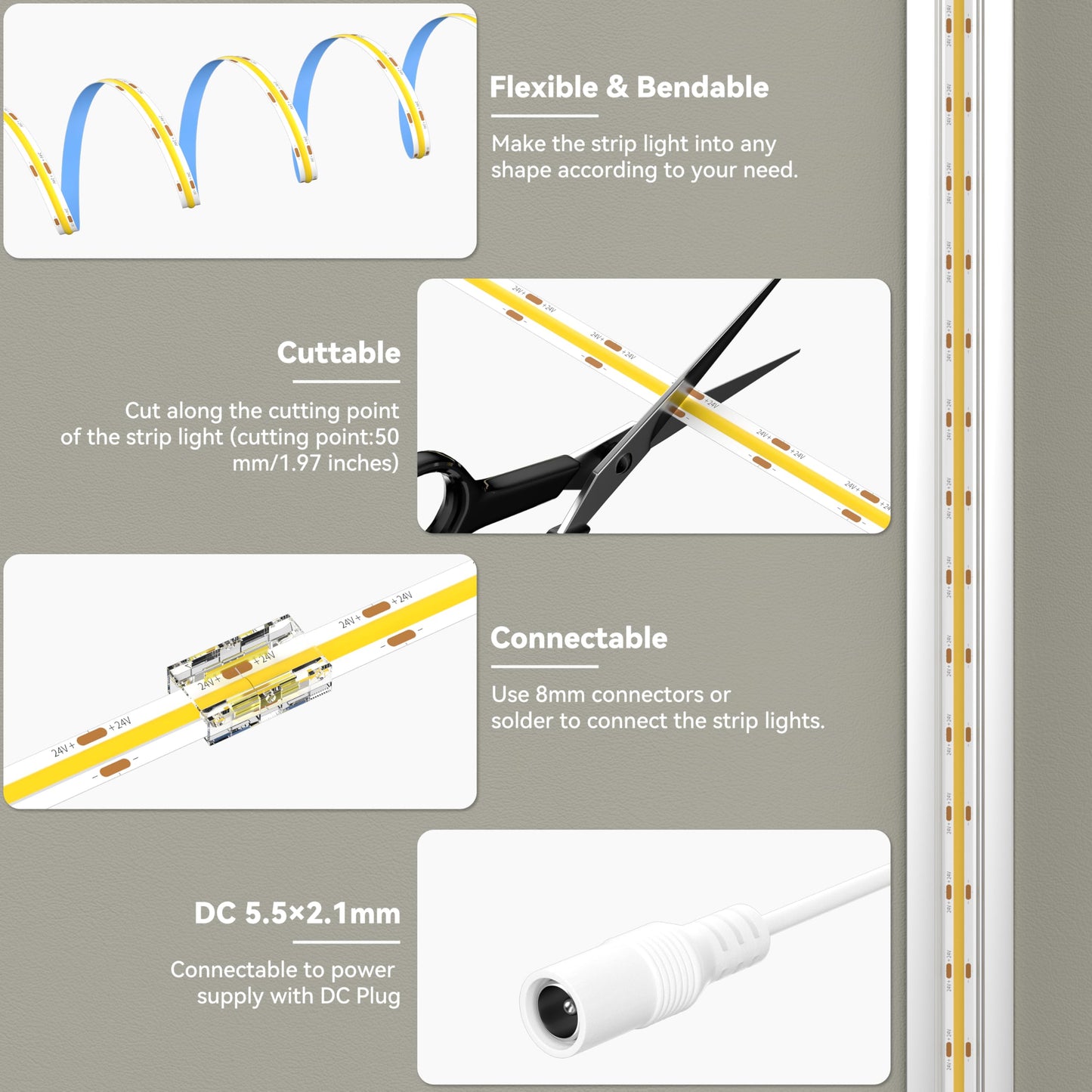 Miwise Cob Led Strip 32.8Ft/10M Cri 90+ Warm White 2700K High Lumen Super Bright Flexible Dc24V Led Tape Light For Cabinet Home Office Diy Lighting Projects(Adapter&Controller Not Included)