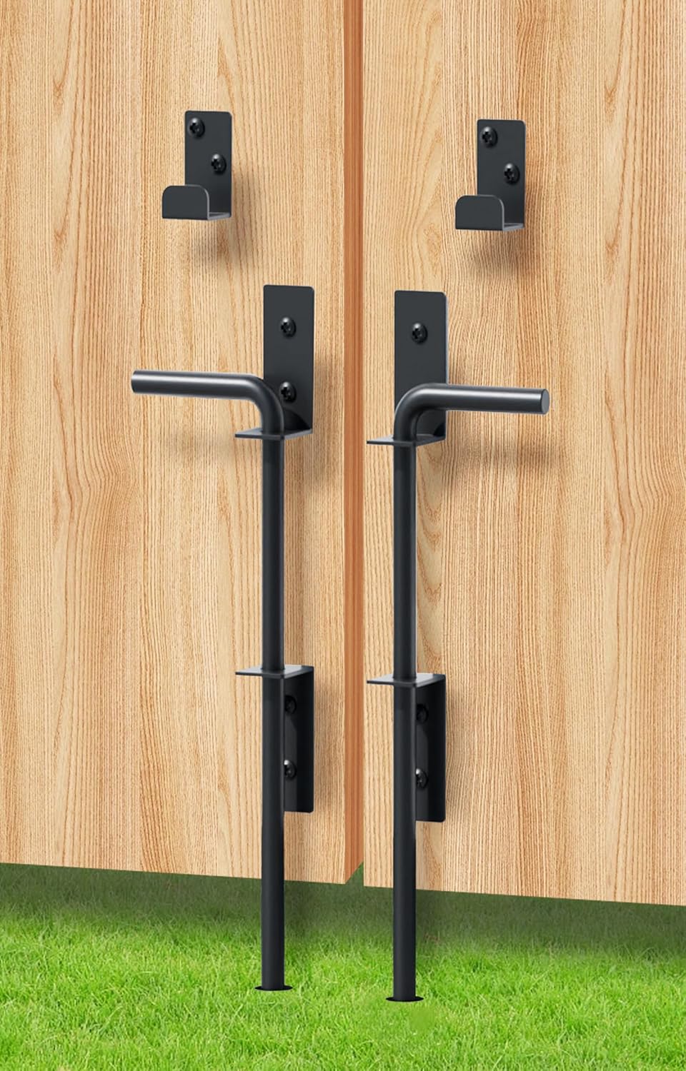 Cane Bolt Heavy Duty Gate Drop Rod 18 Inch Metal Gates Stopper for Wood PVC Vinyl Metal Fences Gates, Gate Ground Latches, Black Finish(2 Pack)