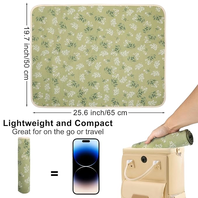 Baby Diaper Changing Pad, 19.7"x25.6" Waterproof Changing Pad Liners with 100% Muslin Cotton Front Top and Leather Back, Soft and Absorbent Portable Changing Mat for Travel, Changing Station