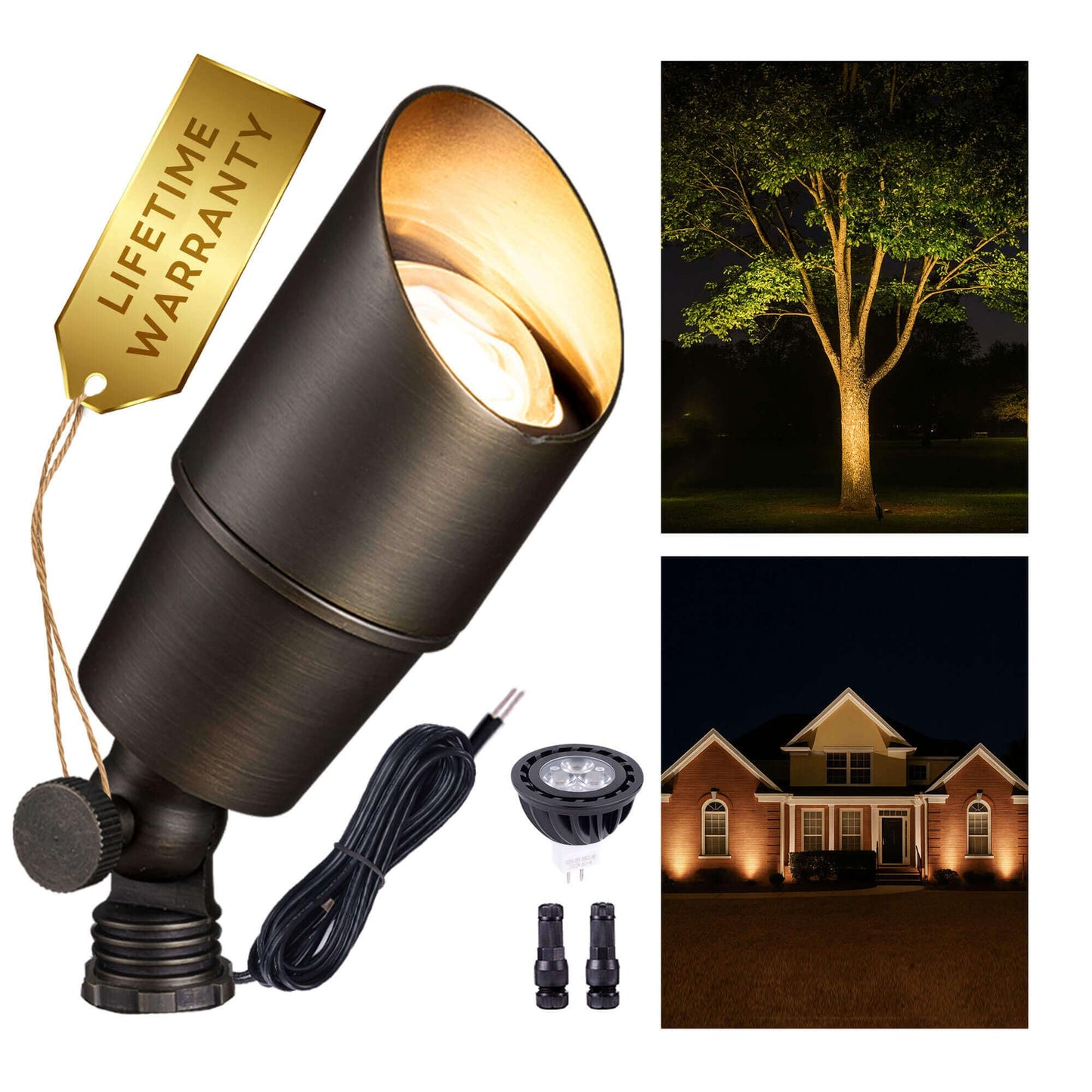 Gardenreet Landscape Spotlights - Brass Uplight Led 12V, Ip65 Waterproof, 5W 2700K Warm White, 1-Pack, Antique Bronze