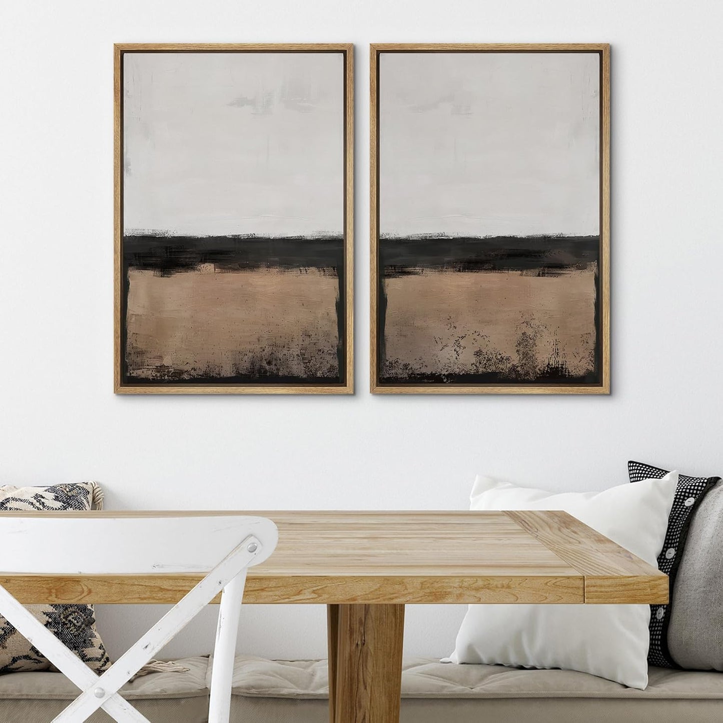 SIGNWIN Framed Canvas Print Wall Art Abstract Landscape Neutral Tones with Horizon Line Illustrations Modern Art Decorative Contemporary for Living Room, Bedroom, Office - 16"x24"x2 Natural