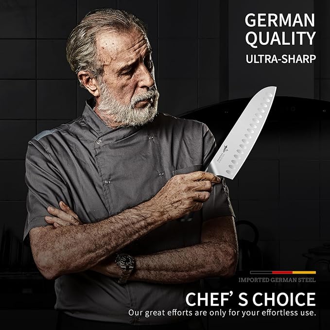 MAD SHARK 8" Santoku Kitchen Knife, Forged German High Carbon Steel Chef Knife, Full Tang Ergonomic Handle, Ultra Sharp for Chopping & Slicing,Birthday Christmas Gifts for Women Men,Gift Box