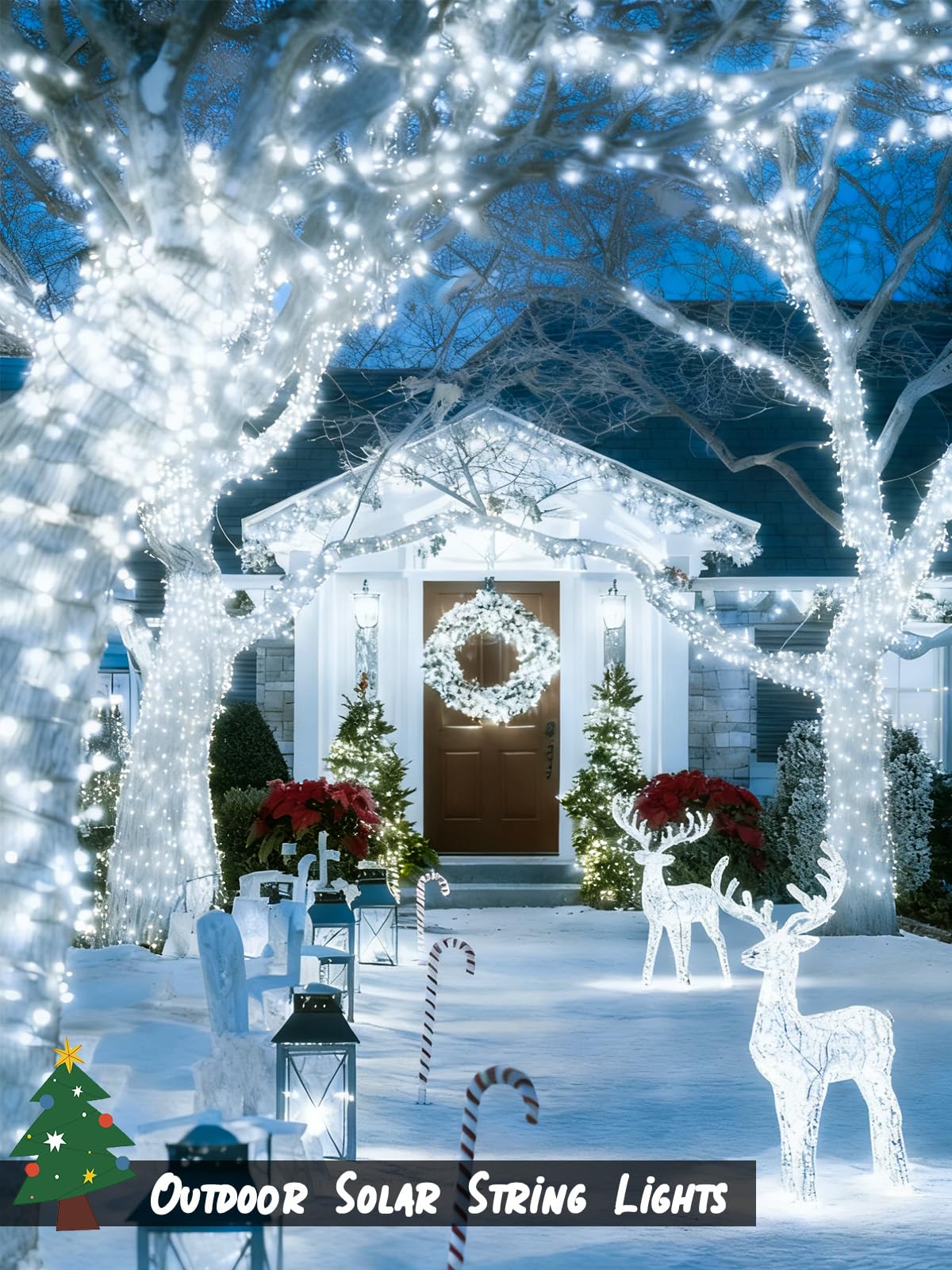 6 Pack Christmas Solar String Lights Outdoor Waterproof  198Ft 600 Led Green Wire Solar Fairy Lights With 8 Modes  Solar Twinkle Lights For Garden Tree Patio Fence Christmas Decorations (Cool White)