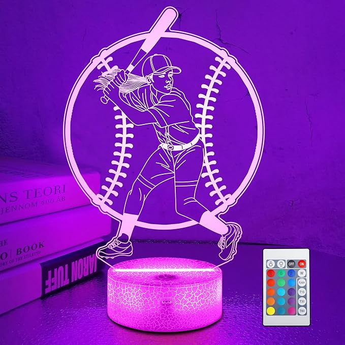 Softball Gifts for Girls, Light Up Softball Night Light 3D Illusion Lamp with 16 Colors Remote Control, Softball Accessories Stuff for Girls Women Best Friends Sister Birthday Xmas Gifts