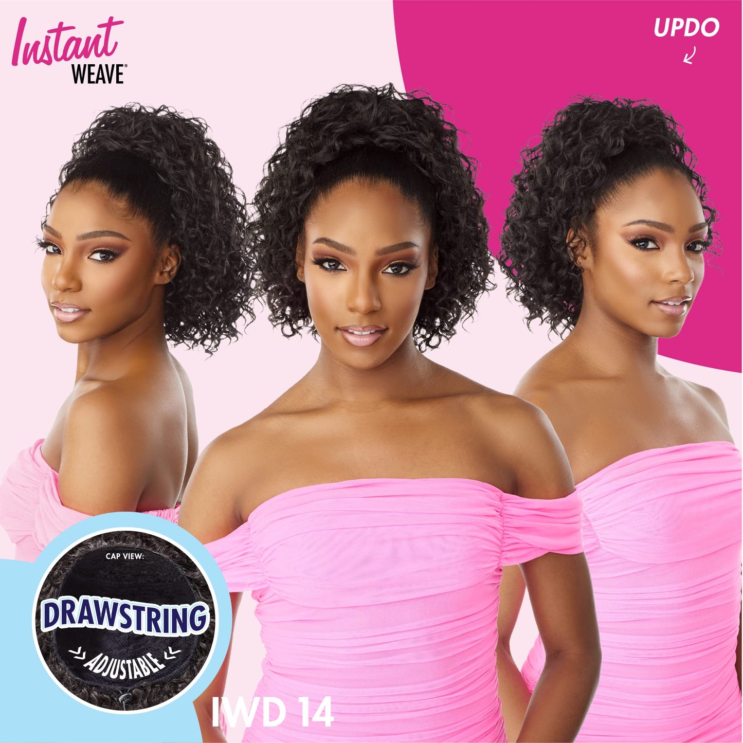 Sensationnel Instant Weave Half Wig - 14 Synthetic Blendwig Adjustable Drawstring for Seamless Hair Blending (1B OFFBLACK)