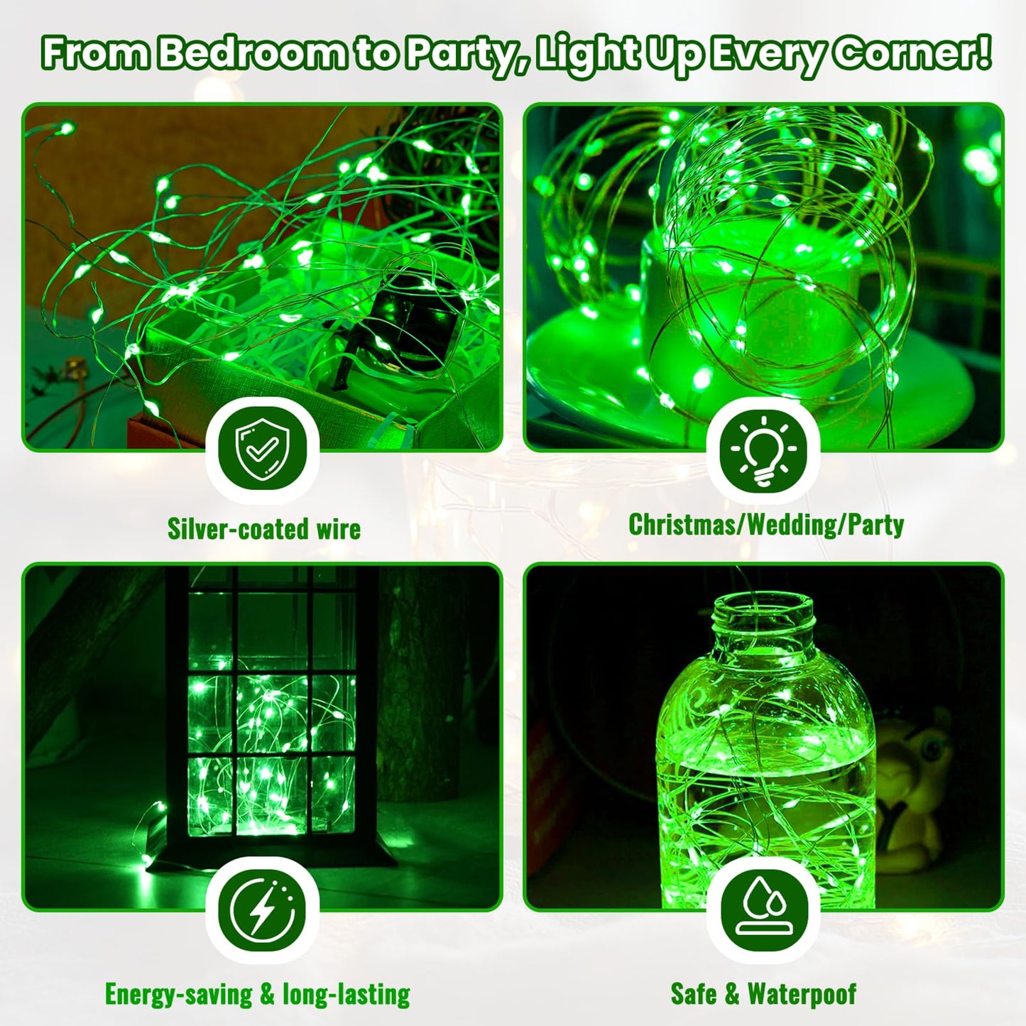 Zsjwl 30 Pack Green Fairy Lights Battery Operated  7Ft 20Led Mini Starry Light Mason Jar Lights For Indoor Outdoor Party Wedding Halloween Thanksgiving