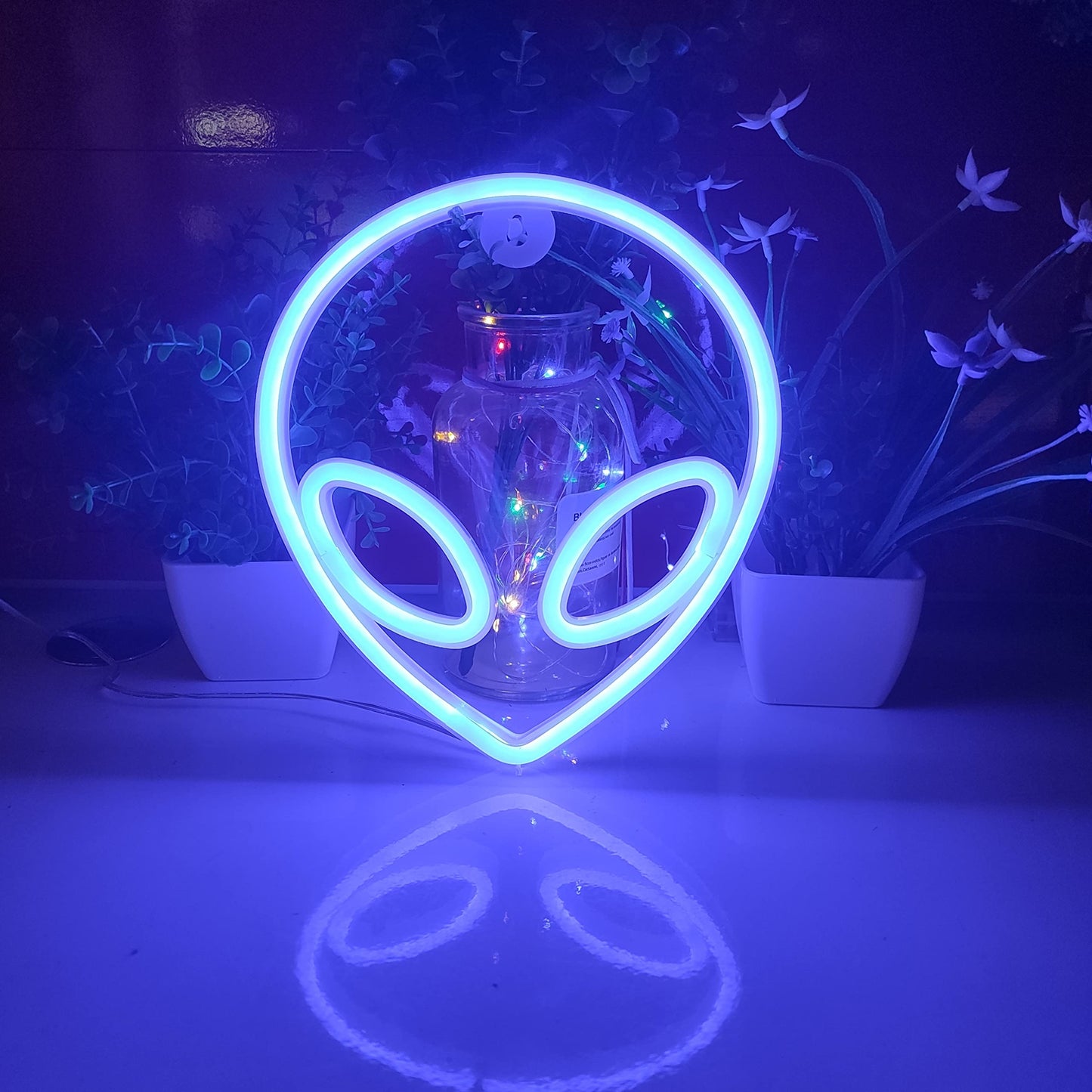 JYWJ Alien Neon Light - USB or Battery Powered LED Sign, 7.72in x 8.7in, Blue