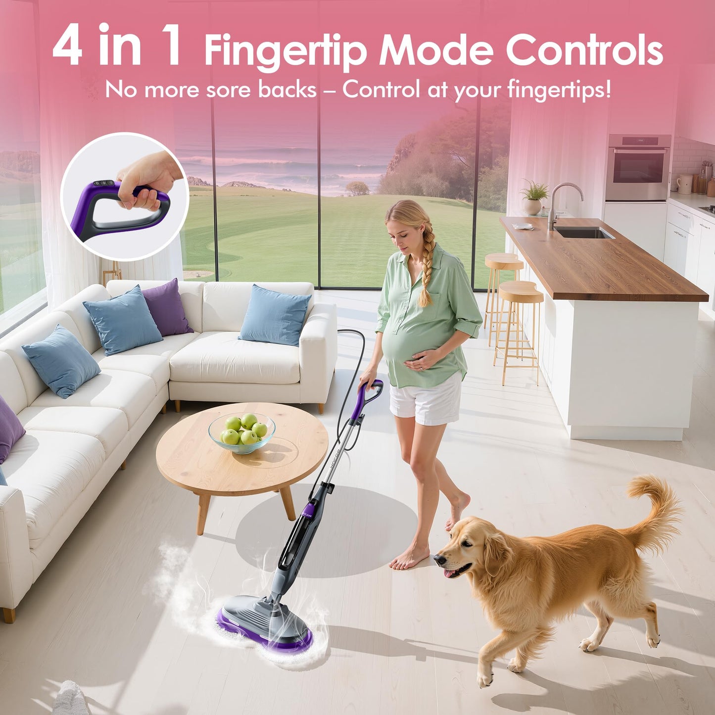 Bojuk Scrub & Steam Mop With Rotating Mop Pads, Led Headlights, 6 Scrub Pads, Large Tank, Swivel Steering, Effortless Scrubbing