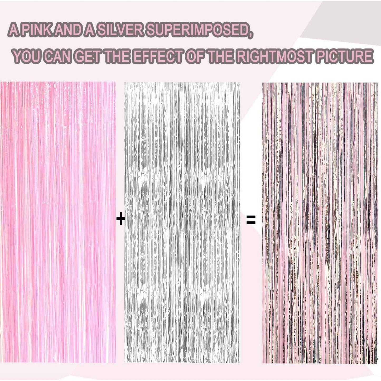 Eufars Pink Party Backdrop Decorations - 4 Pack Pastel Pink And Silver Foil Fringe Curtains For Birthday Bachelorette Graduation
