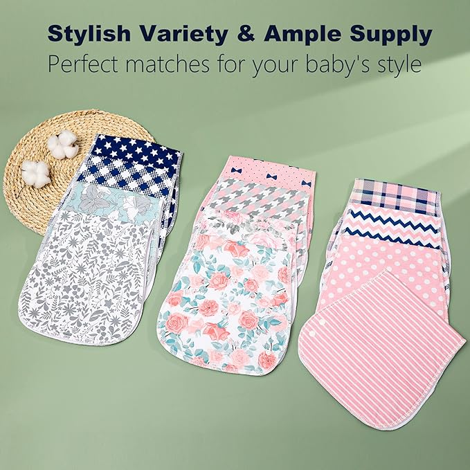 Baby Burp Cloths & Baby Bibs 2-in-1 Design Large Size 3 Layers Thicken Cotton Super Absorbent and Soft Baby Spit Up Burping Rags Baby Burp Cloth Set for Boys and Girls Solid 12 Pack
