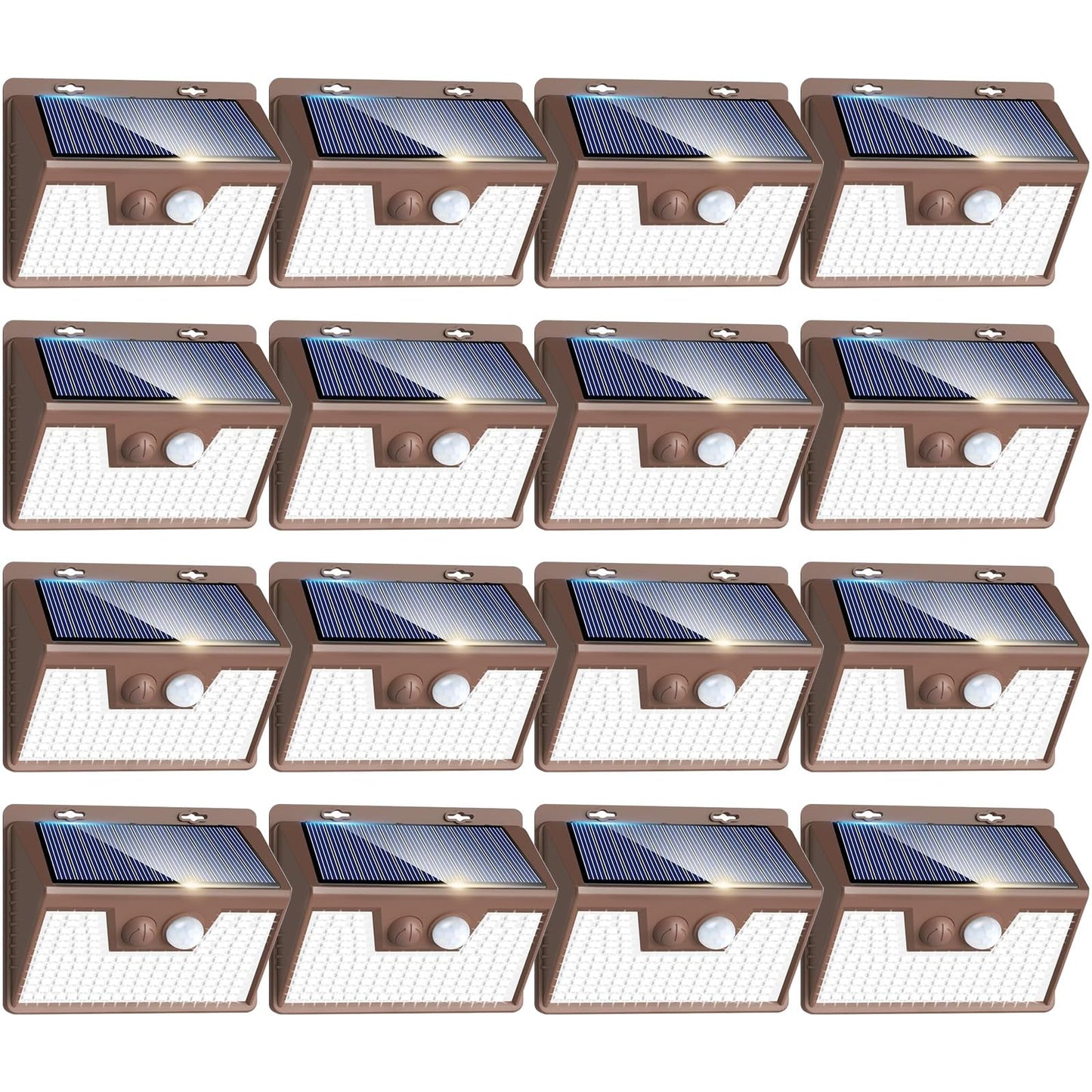 Peasur Solar Lights Outdoor Motion Sensor 16 Pack, Ultra-Bright 140LED Waterproof, Brown Frame, Ideal for Patio and Yard