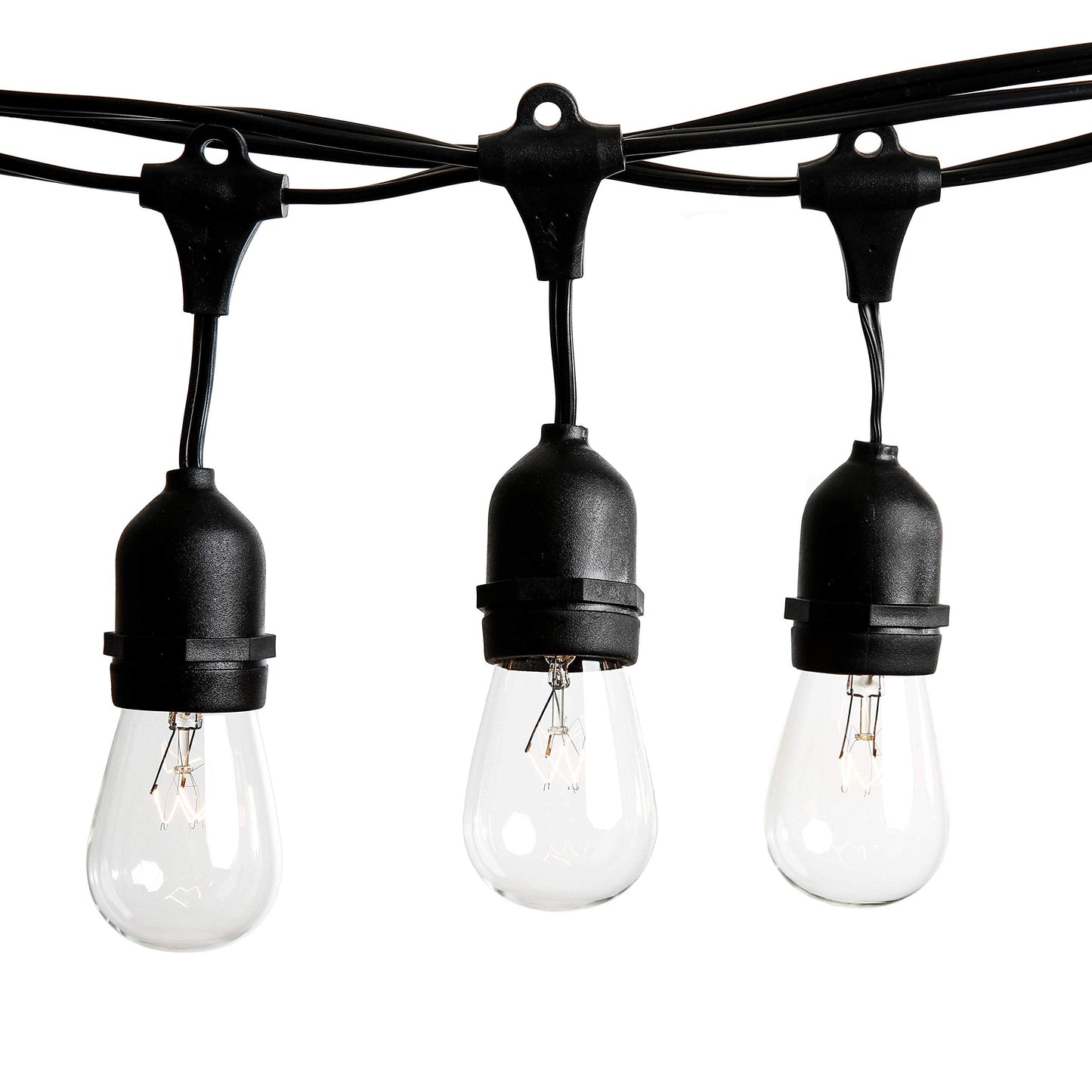 Hometown Evolution  Inc. 50 Foot E26 Commercial Outdoor String Lights With 25 Suspended Sockets And S14 Clear Bulbs For Weatherproof Heavy Duty Vintage Outside Lighting