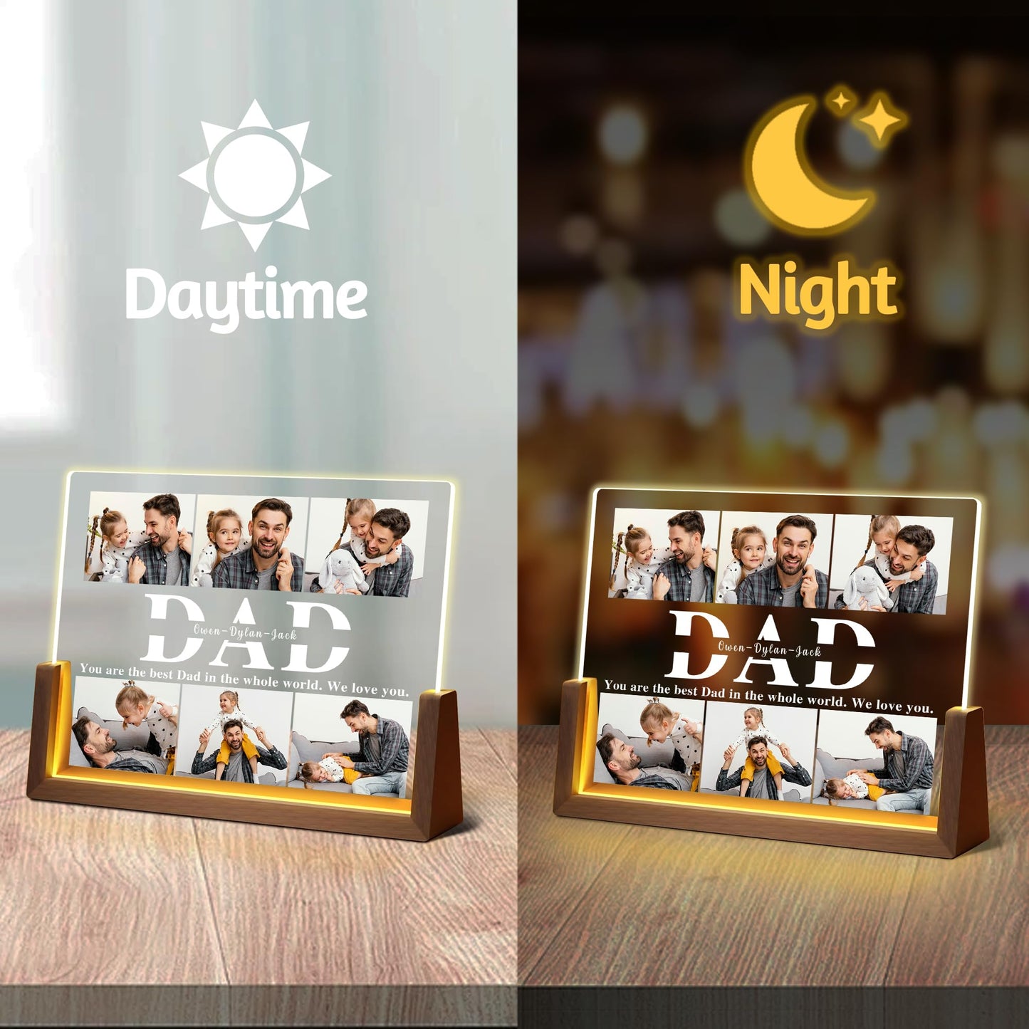 Fathers Day Personalized Gifts For Dad From Daughter Son Wife  Custom Picture Frame Acrylic Plaque Night Light With Photo Name  Customized Dad Birthday Christmas Gifts For Papa Grandpa Husband