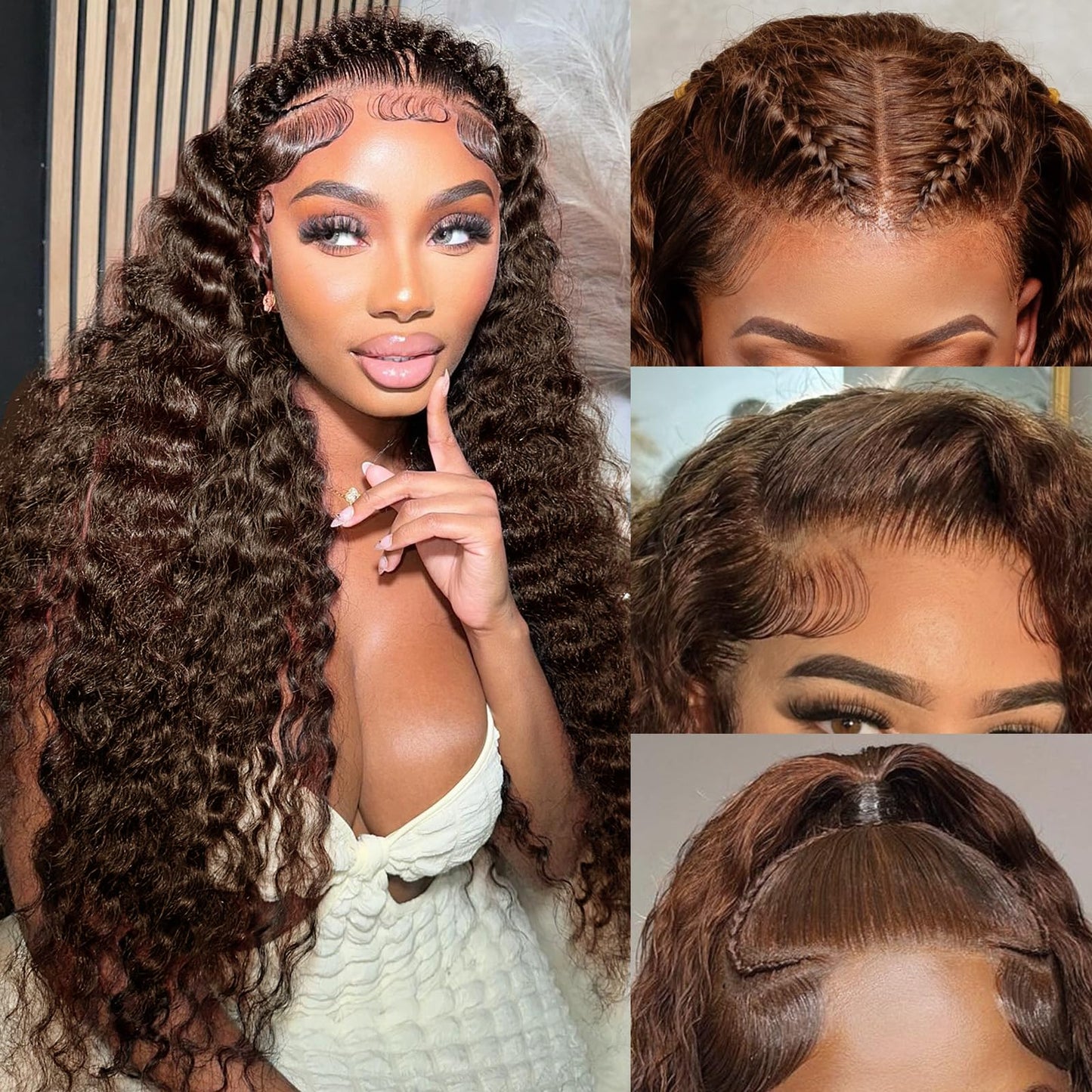 Chocolate Brown Lace Front Wig 13x4 Water Wave Lace Front Wigs Human Hair Pre Plucked 180 Density Deep Curly Brown Wet And Wavy