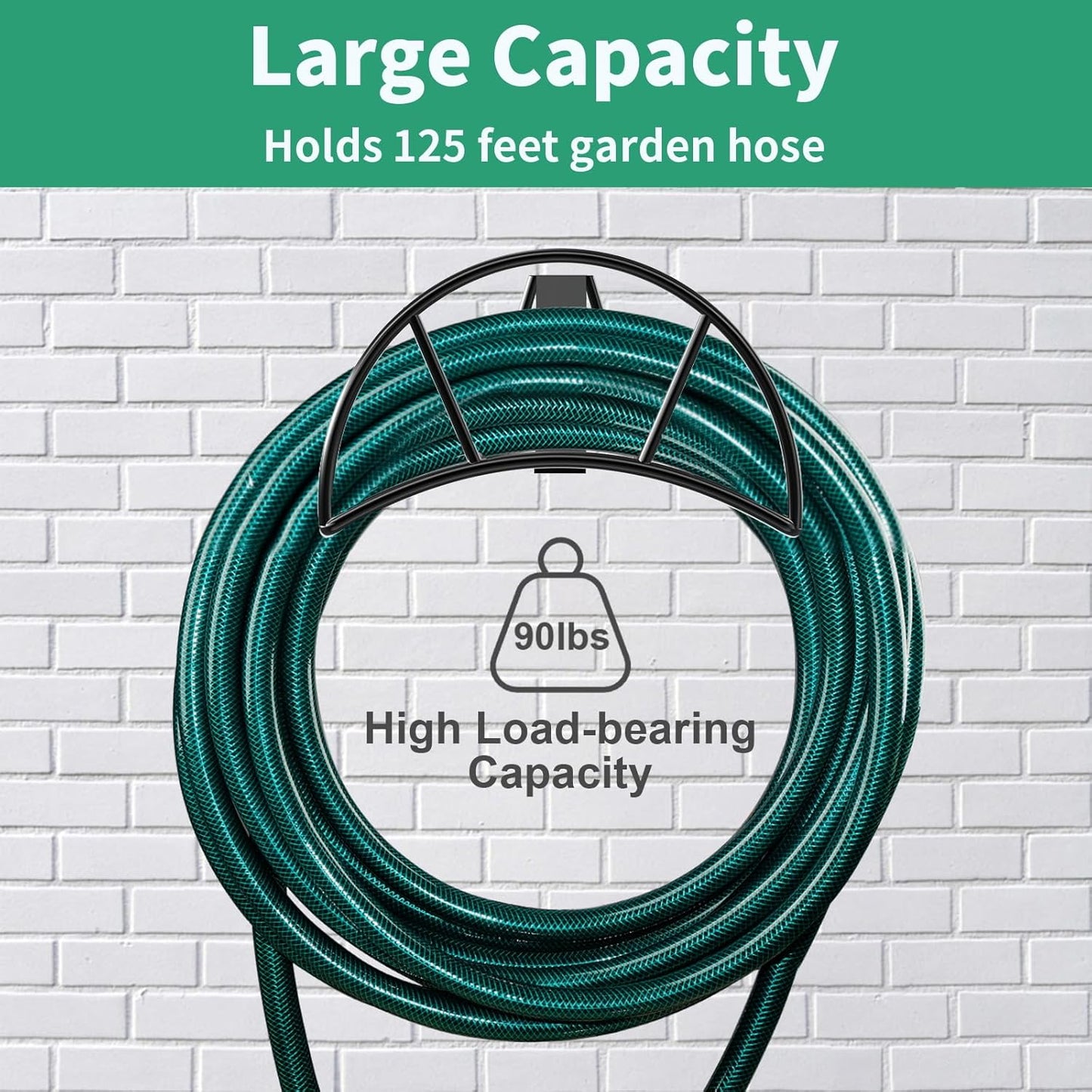 TomCare Garden Hose Holder Wall Mount Metal Water Hose Holder Holds 125Ft Hoses Heavy Duty Hose Hanger Sturdy Hoses Storage Organizer for Outside Yard Garden, Black