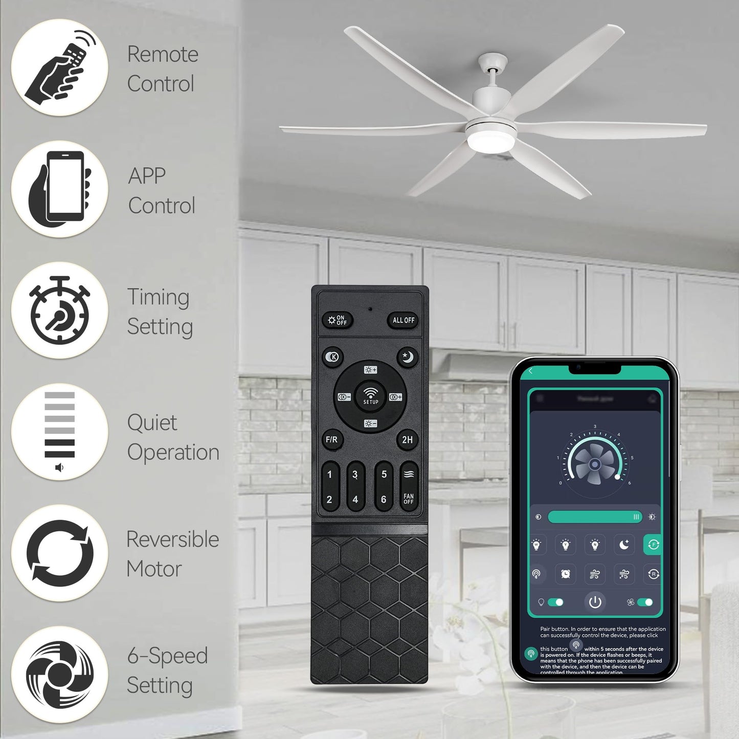 Dwvo 66 Inch Ceiling Fan With Lights, Smart Ceiling Fan With App & Remote Control, 3Cct Lighting, 6-Speed Reversible Quiet Dc Mo
