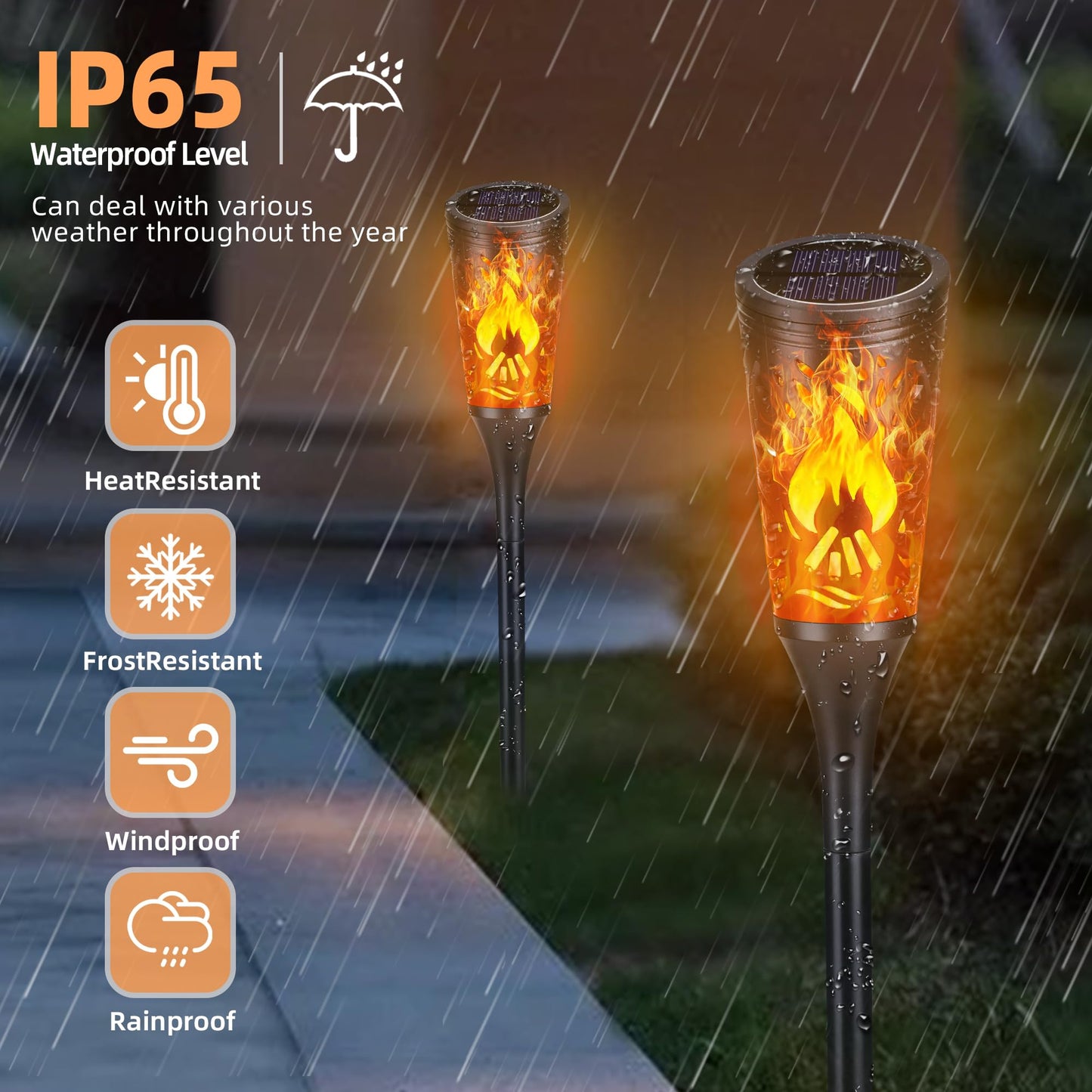 Toodour Solar Torch Lights, 6 Pack, Warm White, IP65 Waterproof Flickering Flame Outdoor Garden Landscape Lighting