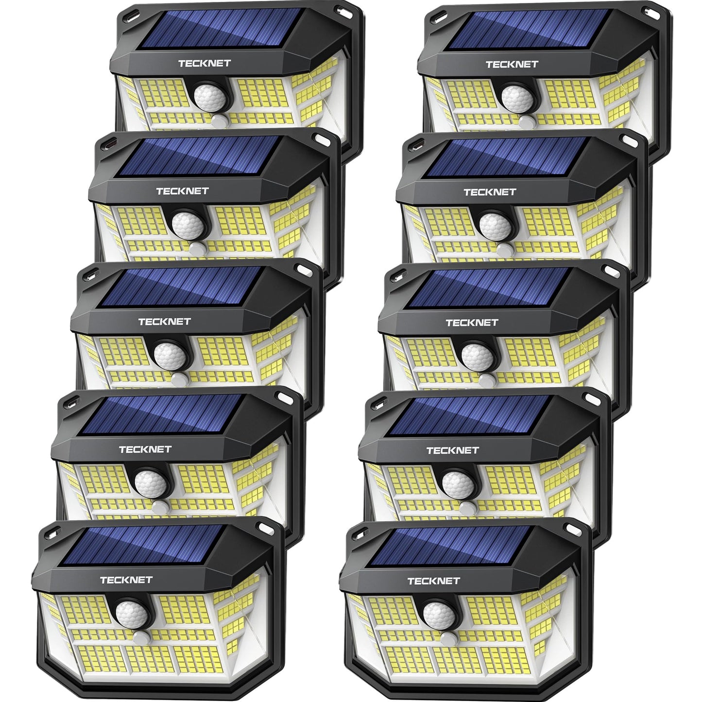 TECKNET Solar Motion Lights 10 Pack, 300? Angle, 3 Modes, IP65 Waterproof, Cool White, Model TK-SL001