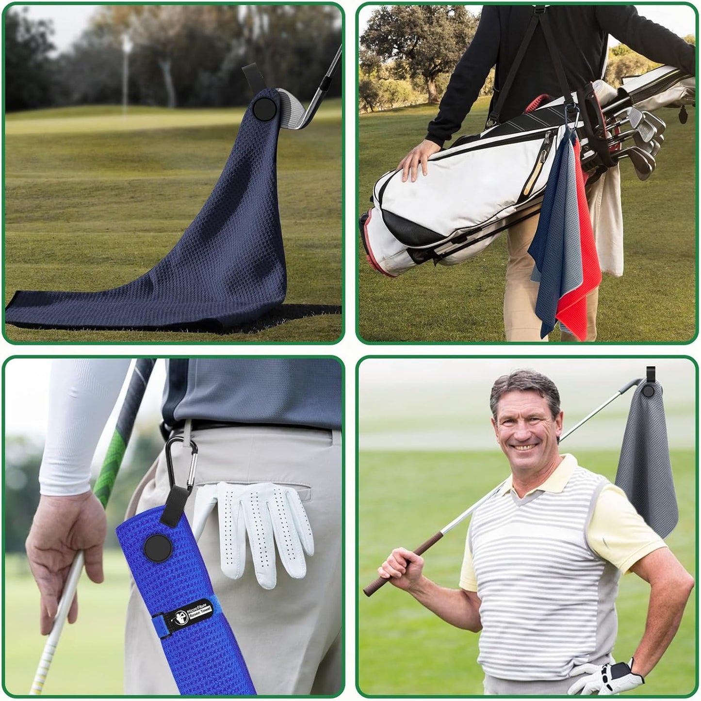 Magnetic Golf Towel, 3 PCS Microfiber Golf Towels with Wire Cleaning Cloth for Men, Industrial Strength Magnet Accessories for Strong Hold to Golf Bags, Carts or Clubs (3 Pack Black)