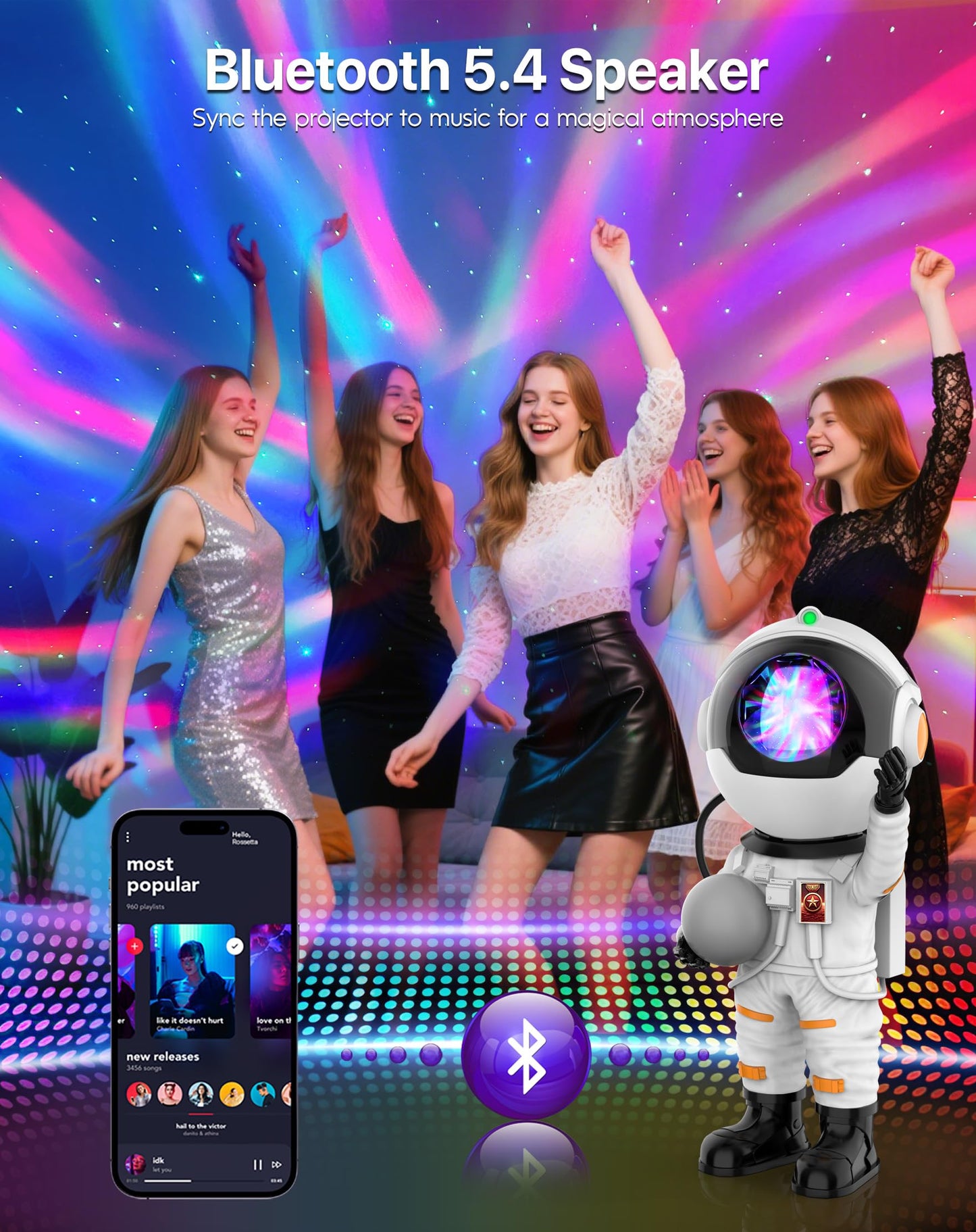 Rossetta Astronaut Galaxy Projector  Star Projector For Bedroom Bluetooth Speaker White Noise Night Light  Galaxy Light Projector With Remote Control And Timer For Kids  mature-themed  Party  Gifts