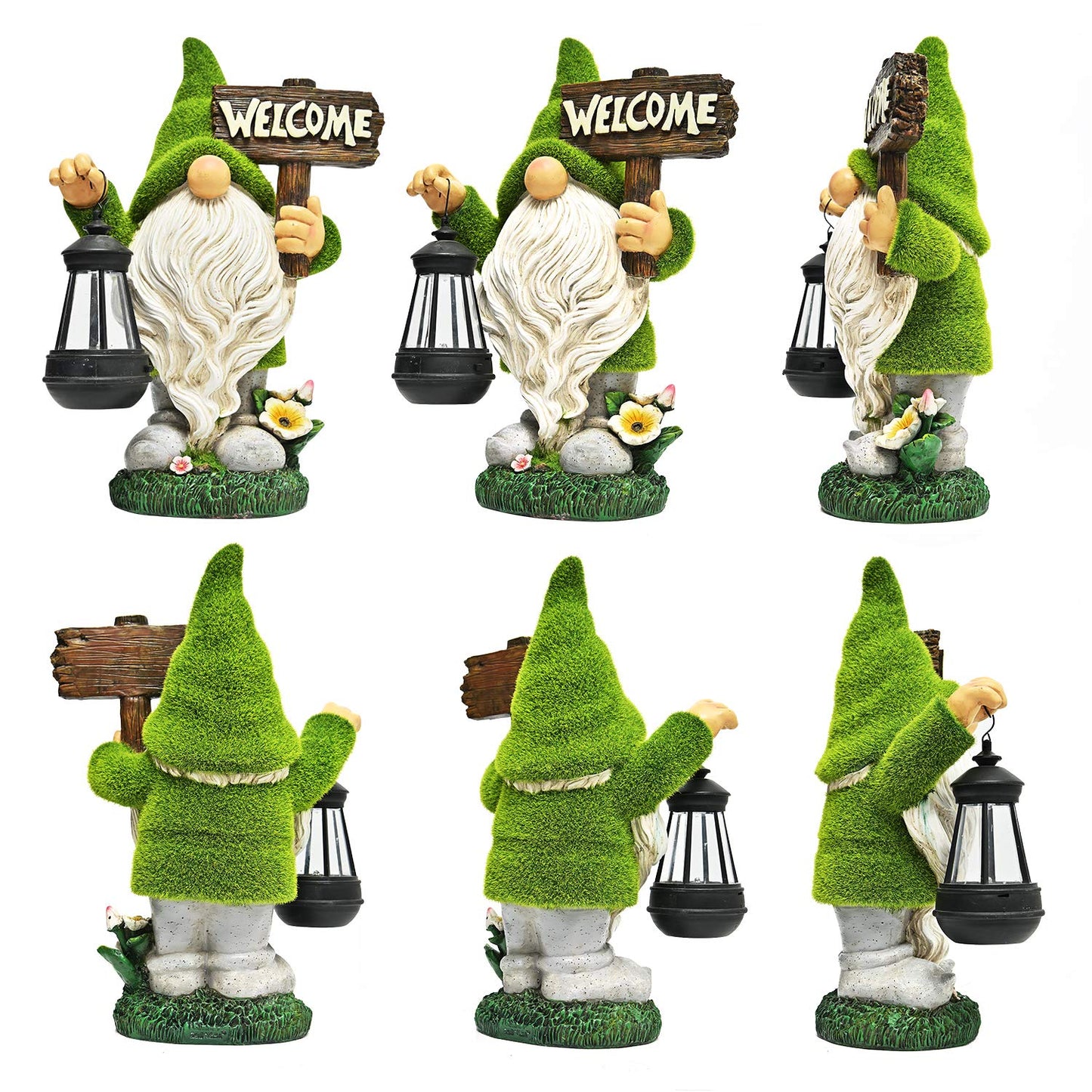 ASAWASA Gnomes Decorations for Yard, Solar LED Light, 10.8in Large, Resin, Gnome With Welcome Placard