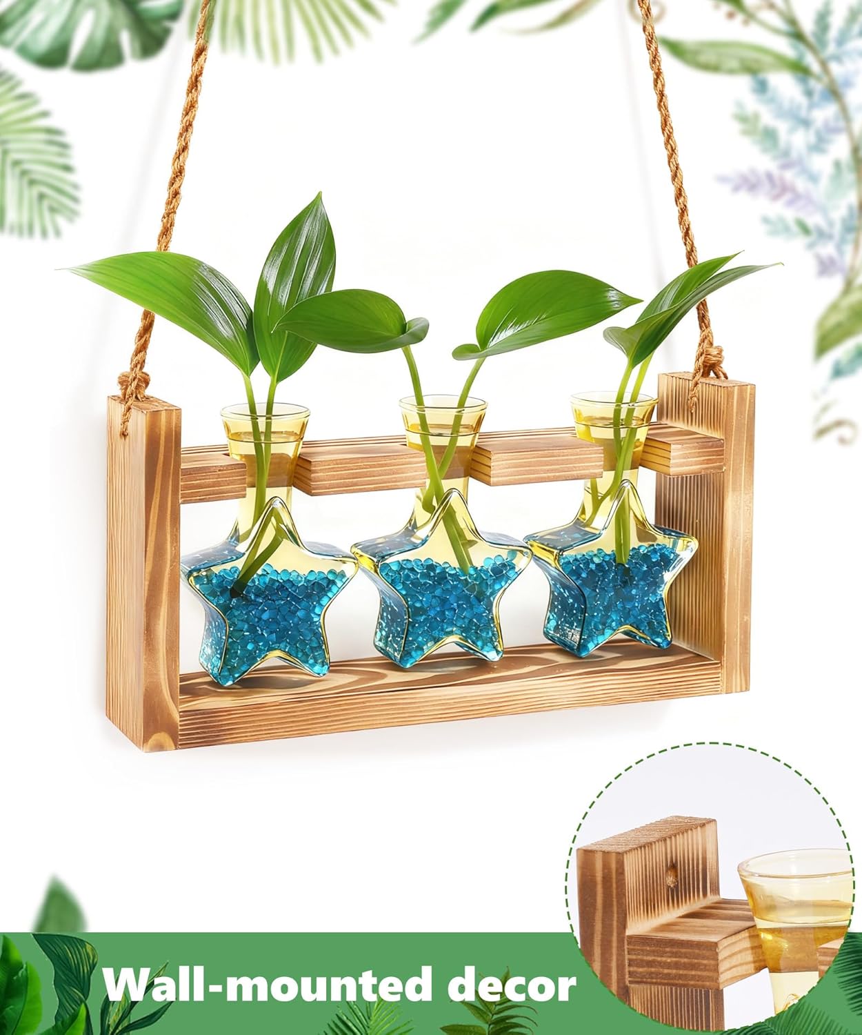 Nacome Plant Terrarium with Wooden Stand,Star-Shaped Planter Propagation Station Glass Vase for Home Office Decor- Unique Gifts for Plant Lovers Women Mom(Yellow)