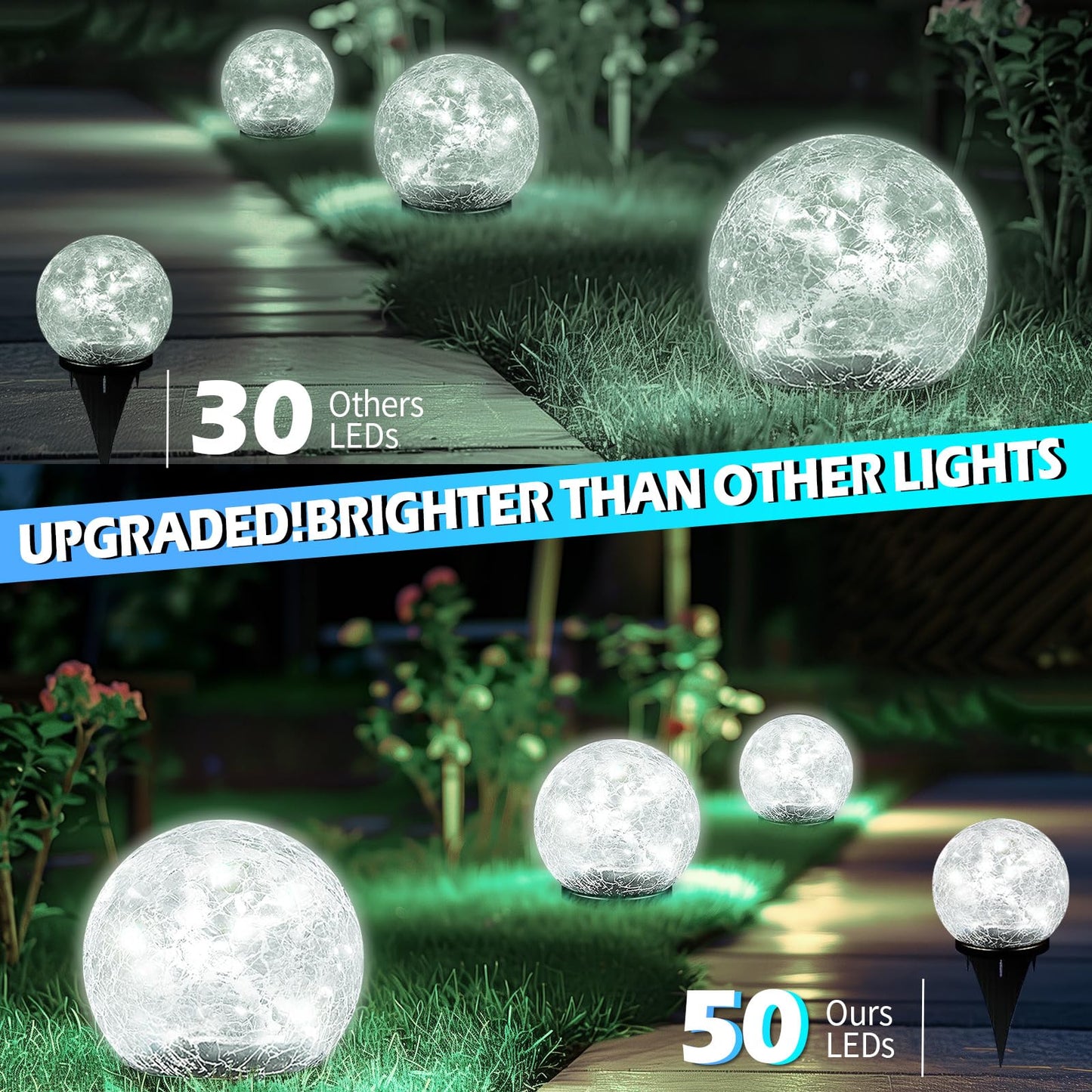 Coroor Garden Solar Ball Lights - 50 Led  ed Glass Globe, Waterproof, 4.7 White, 2 Pack For Outdoor Pathway & Lawn Decor