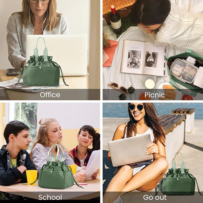 MEXS Lunch Bag for Women Reusable Drawstring Insulated Lunch Box Stain-Resistant Large Cinch Closure Lunch Bags for Work Office