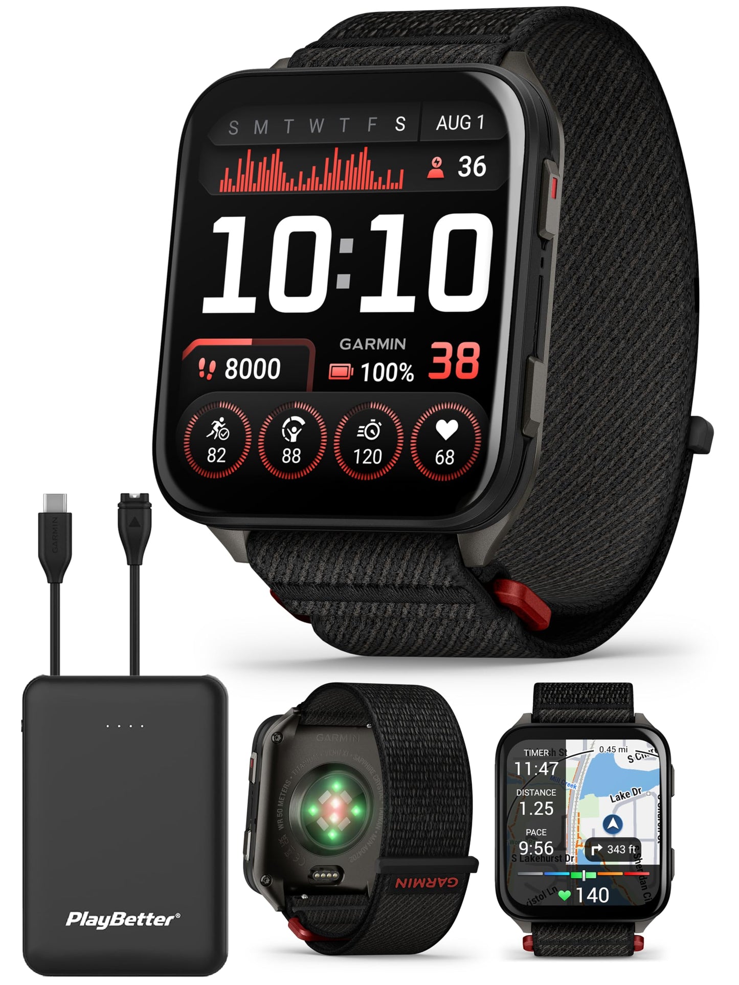 Playbetter Garmin Venu X1 (Black/Slate Titanium) Fitness Gps Smartwatch Bundle - 2 Thin & Lightweight Amoled Display, Advanced H