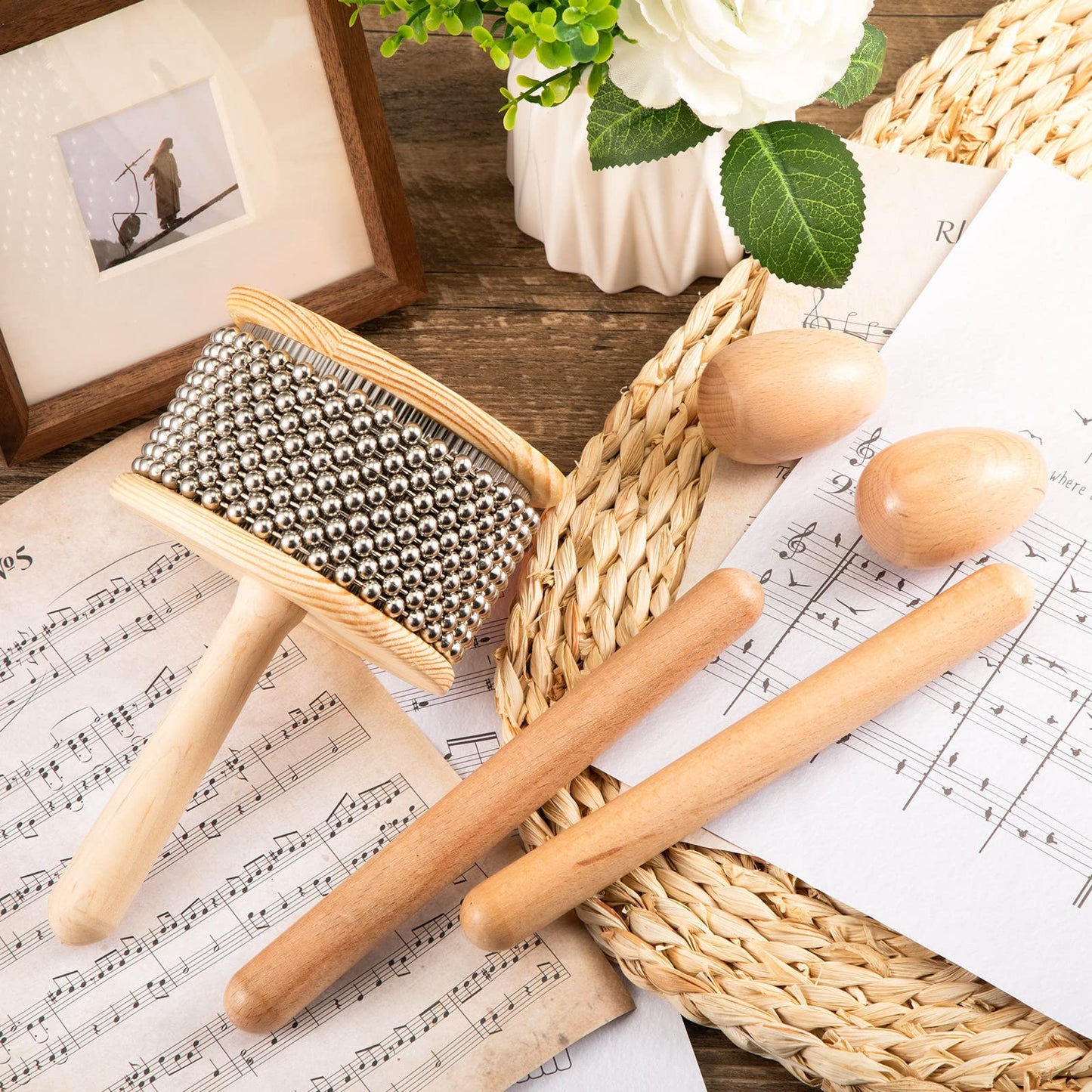 5 Pcs Cabasa Music Instrument For Baby Shower Gifts Wooden Hand Percussion Instrument Set With Stainless Steel Breads Latin Perc